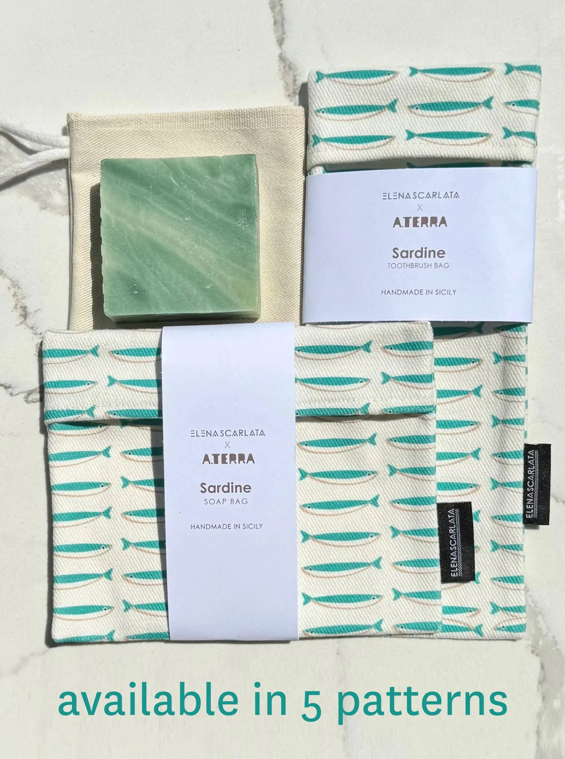 Sicilian Prints Matching Soap and Toothbrush Bag by Elena Scarlata