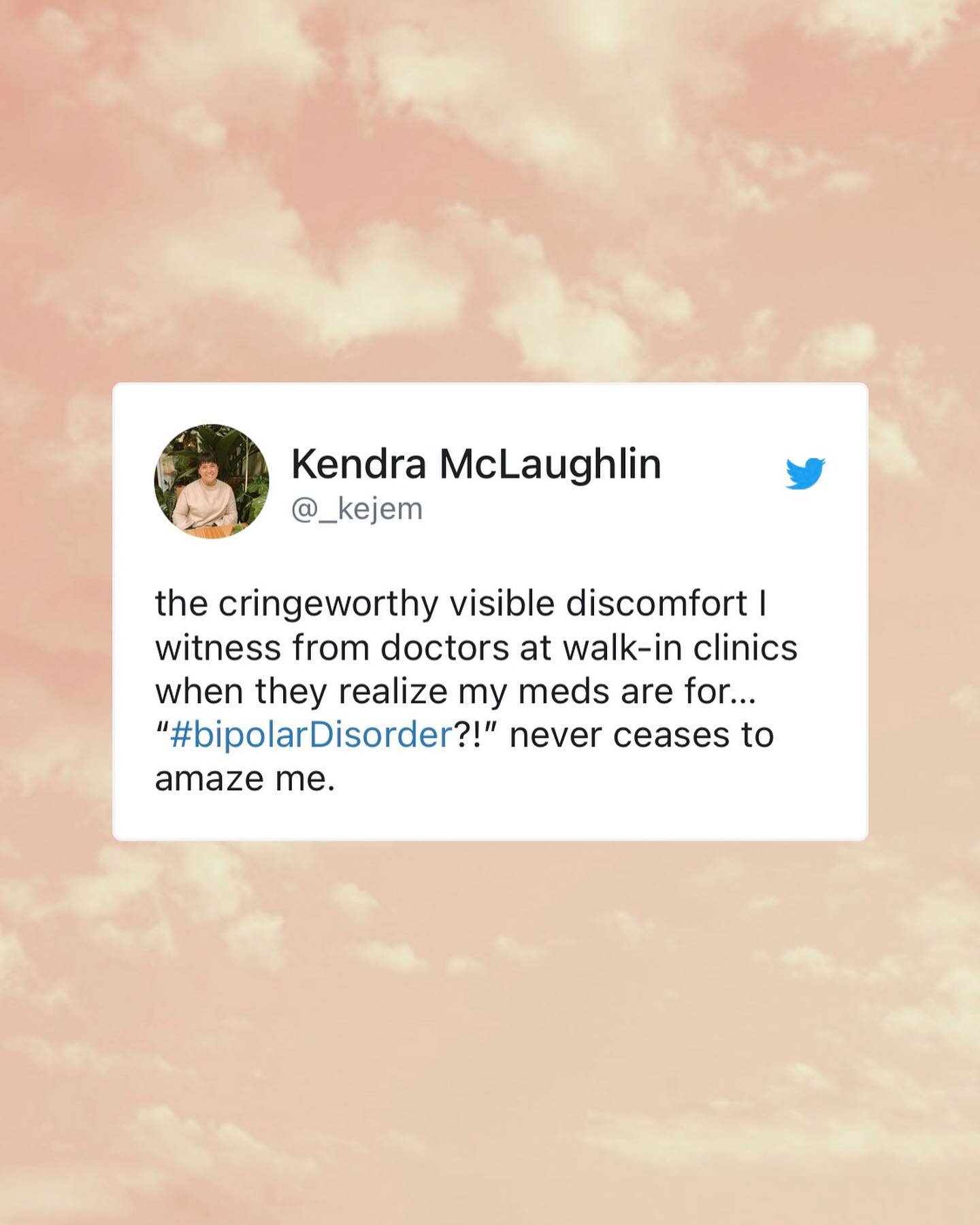 y&rsquo;all I&rsquo;m so frustrated by the sanism and lack of care in Canada&hellip;

[ID: Tweet by me reads: &ldquo;the cringeworthy visible discomfort I witness from doctors at walk-in clinics when they realize my meds are for&hellip; &ldquo;#bipol