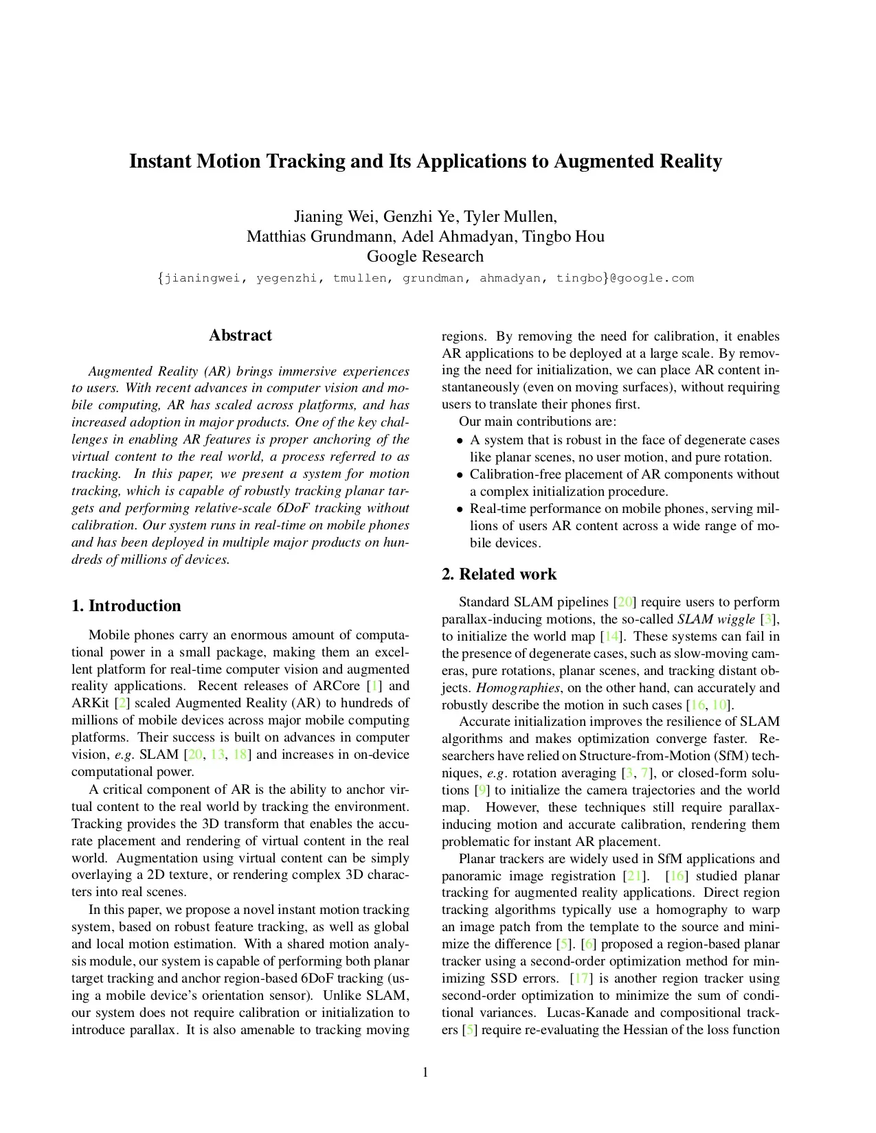 Instant Motion Tracking and Its Applications to Augmented Reality