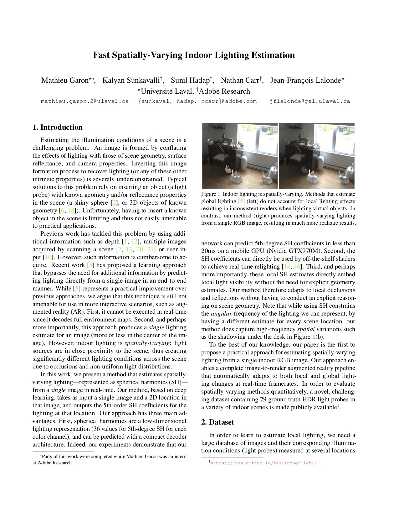 Fast Spatially-Varying Indoor Lighting Estimation