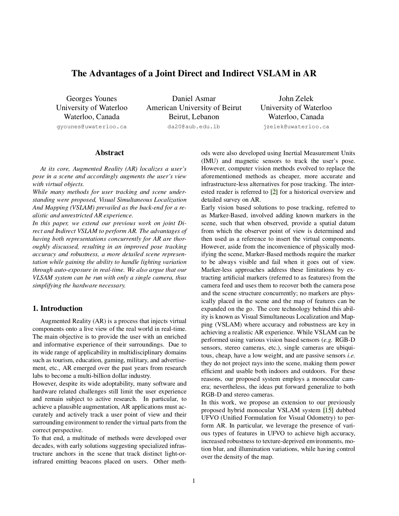 The Advantages of a Joint Direct and Indirect VSLAM in AR