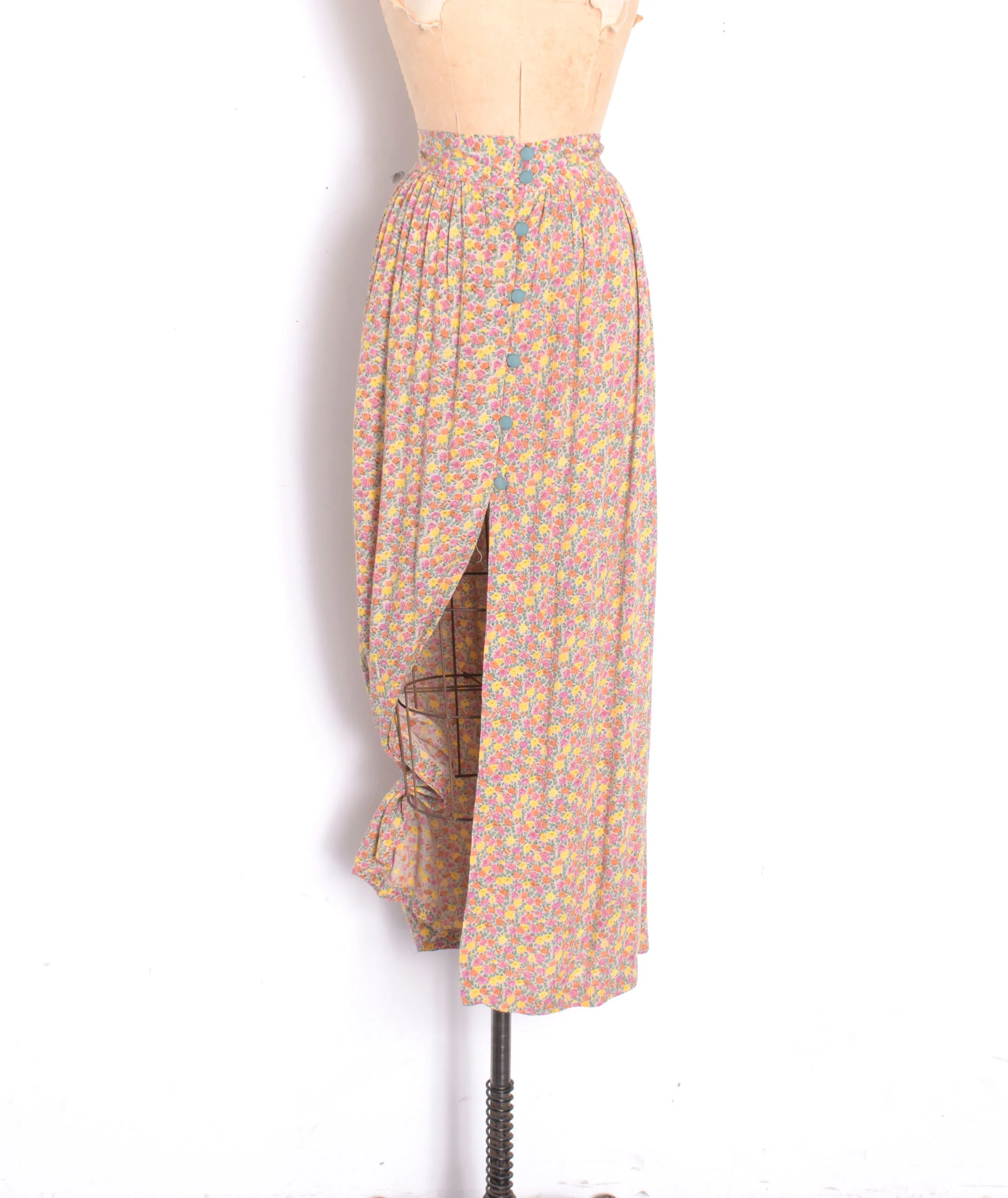 1990s Floral Print Maxi Skirt with High Slit-medium — La Poubelle