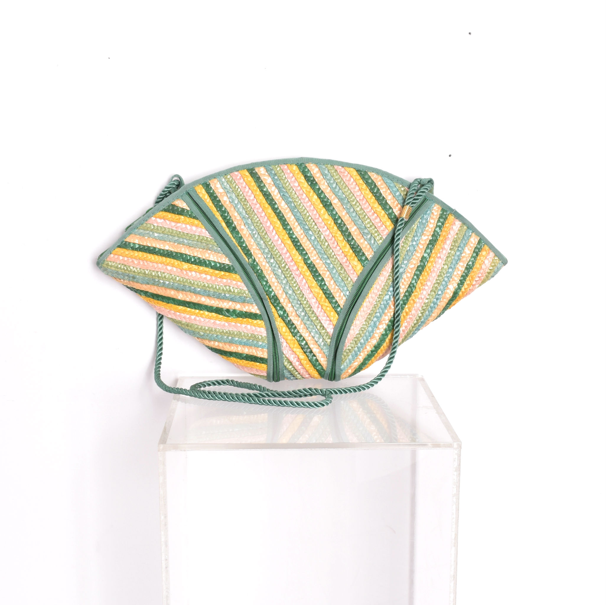 1980s rainbow striped straw purse