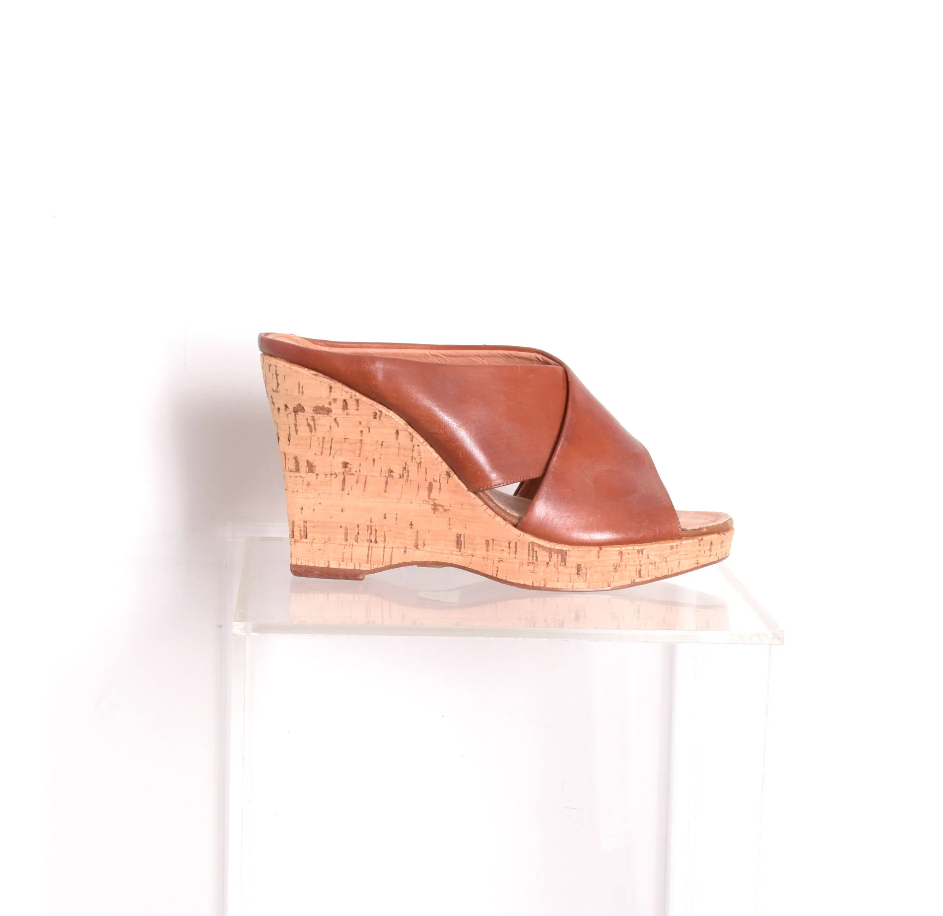 1970s cork platform wedge heels with leather straps