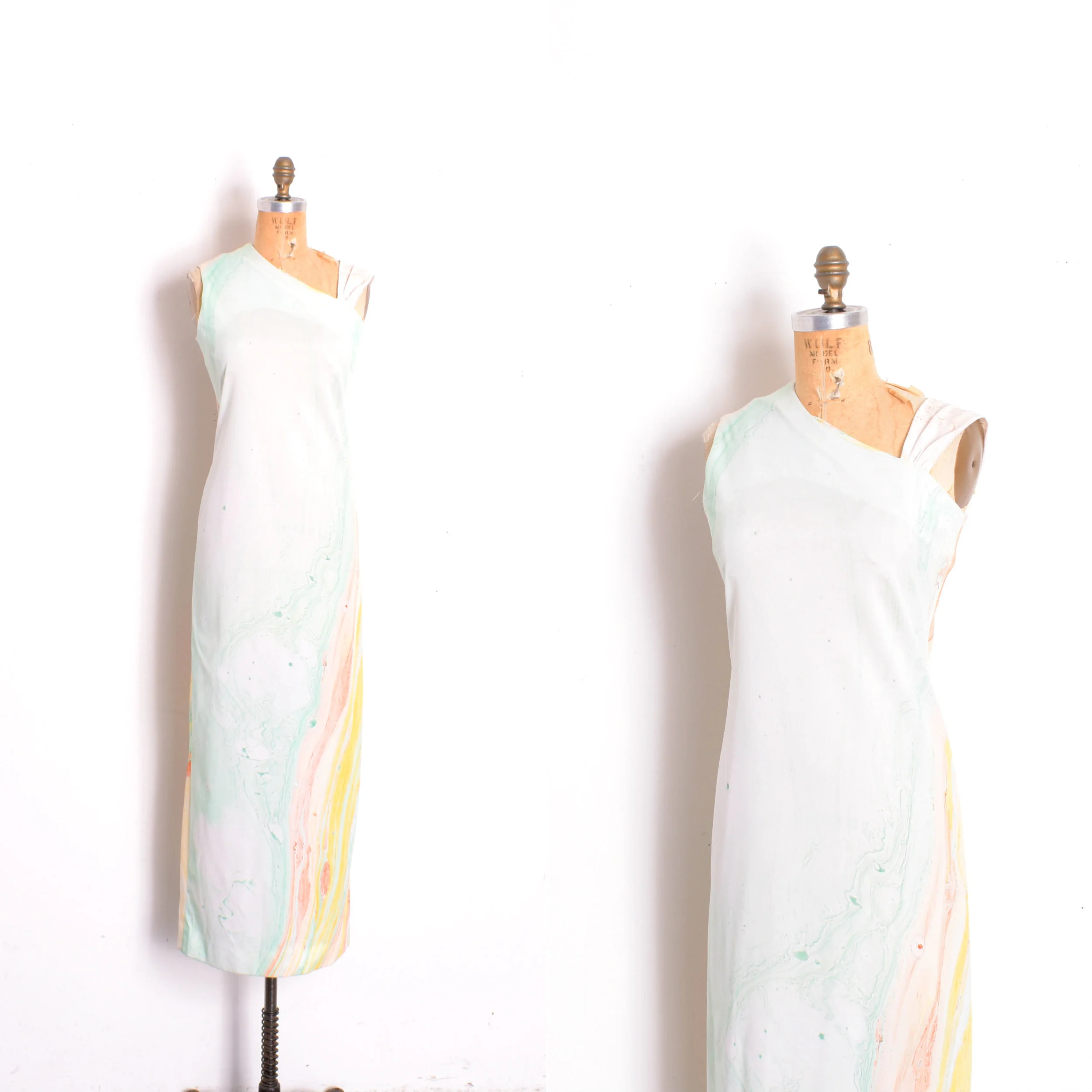 1970s Don Luis de Espana Marble Print Maxi Dress-medium/large