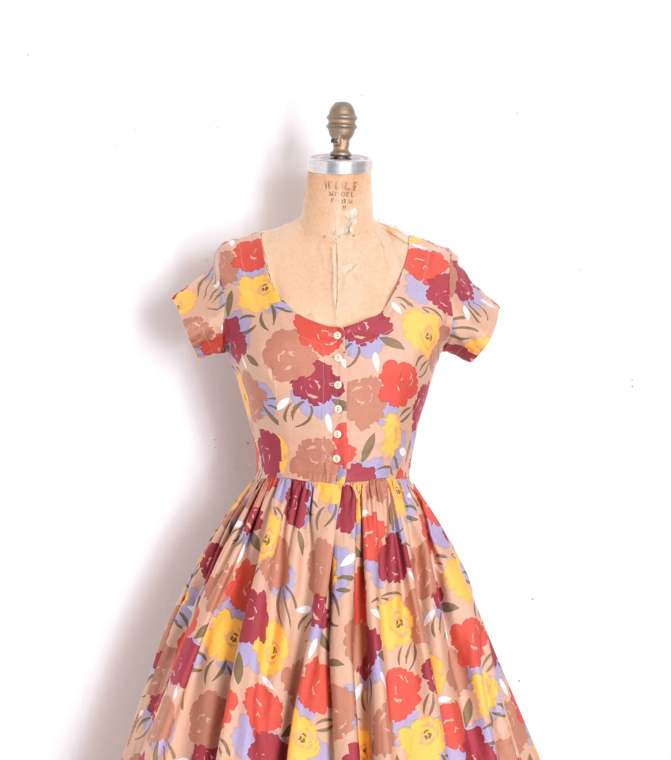 1980s Rose Print Cotton Fit and Flare Dress-XS  La Poubelle Vintage