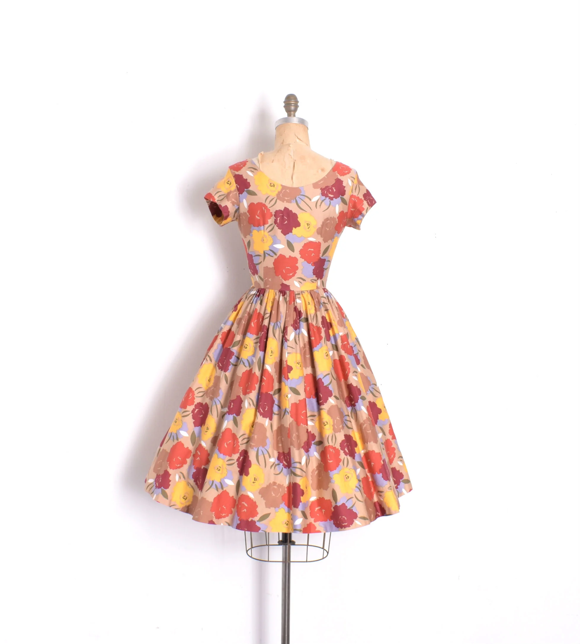 1980s Rose Print Cotton Fit and Flare Dress-XS  La Poubelle Vintage