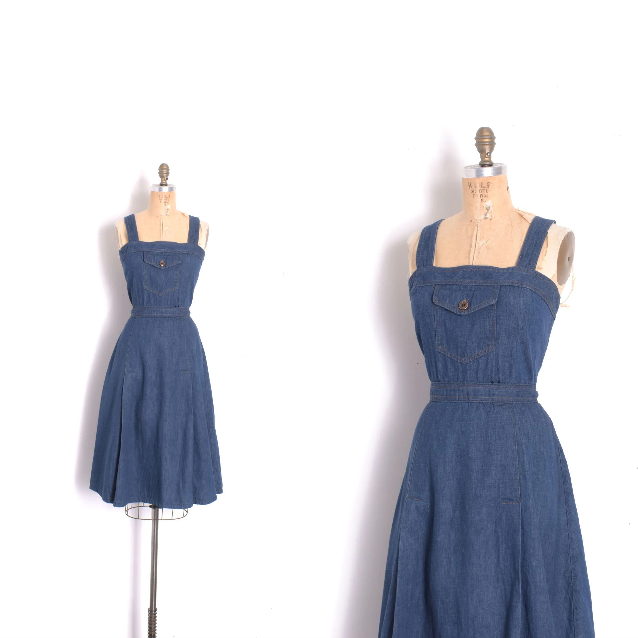 1970s Denim Overalls-Style Dress-medium