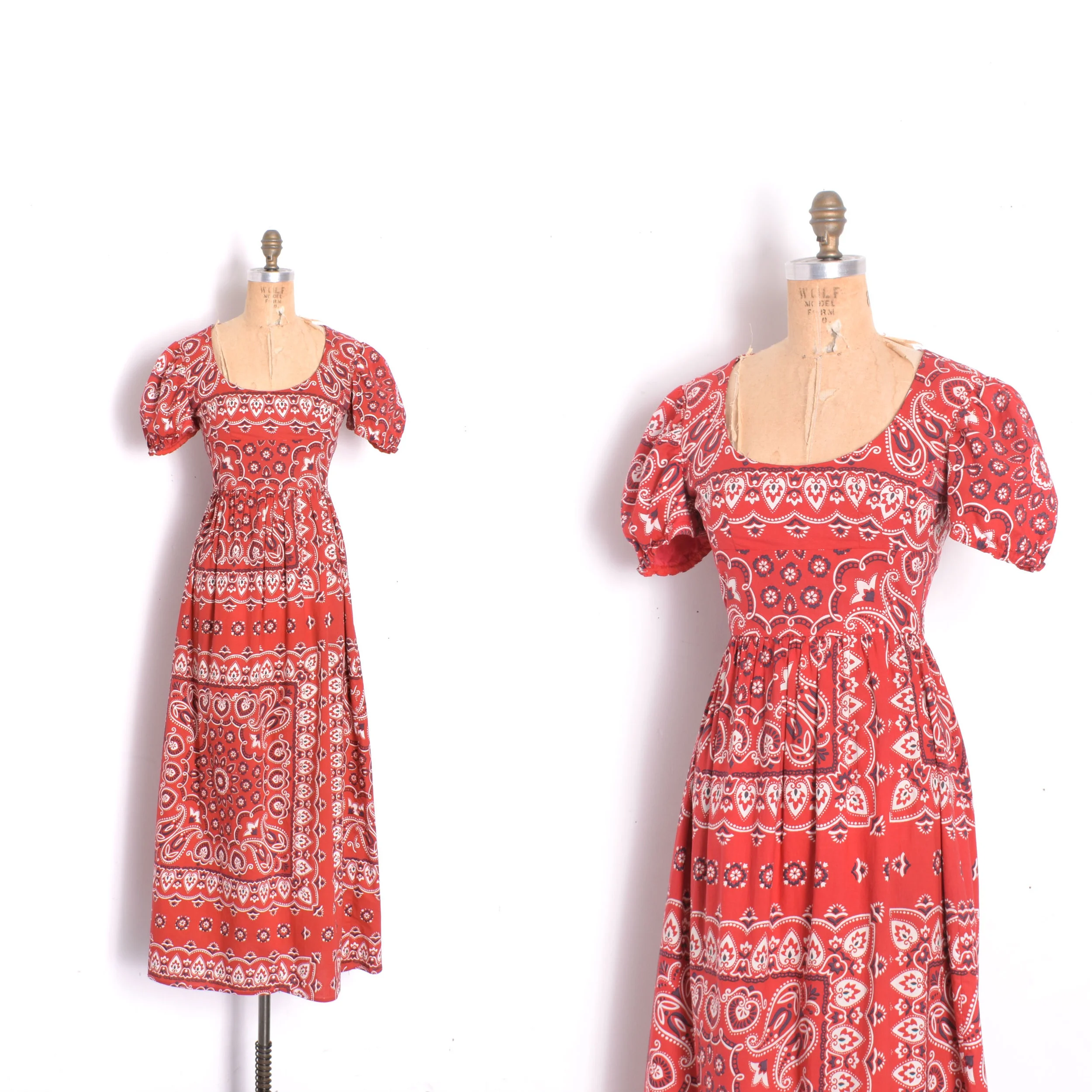 1970s Bandana Print Cotton Maxi Dress-XS