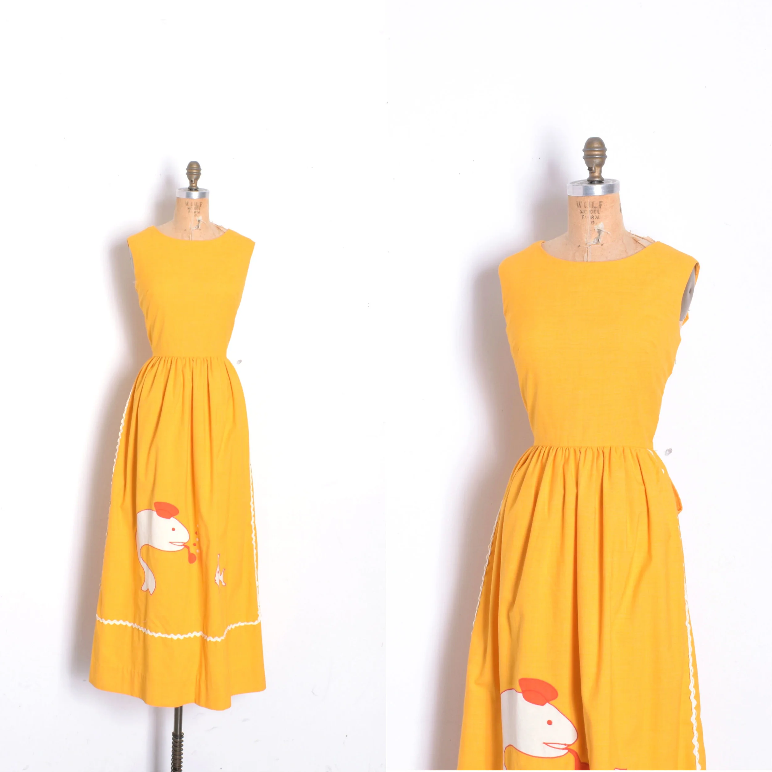 1970s Whale Print Cotton Maxi Dress-medium