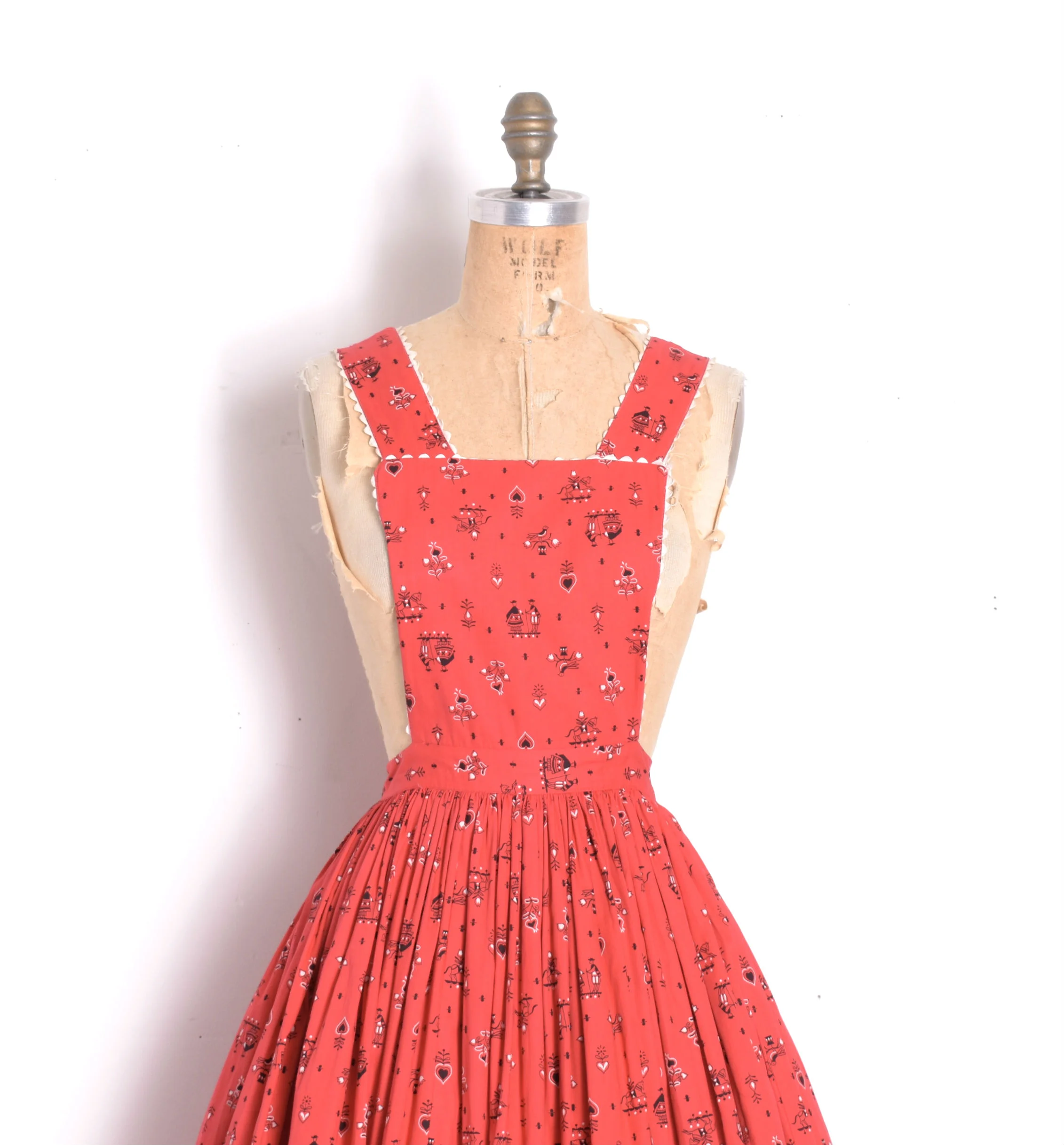 SOLD ON LAYAWAY...1960s Folk Print Pinafore Dress-XS  La Poubelle Vintage