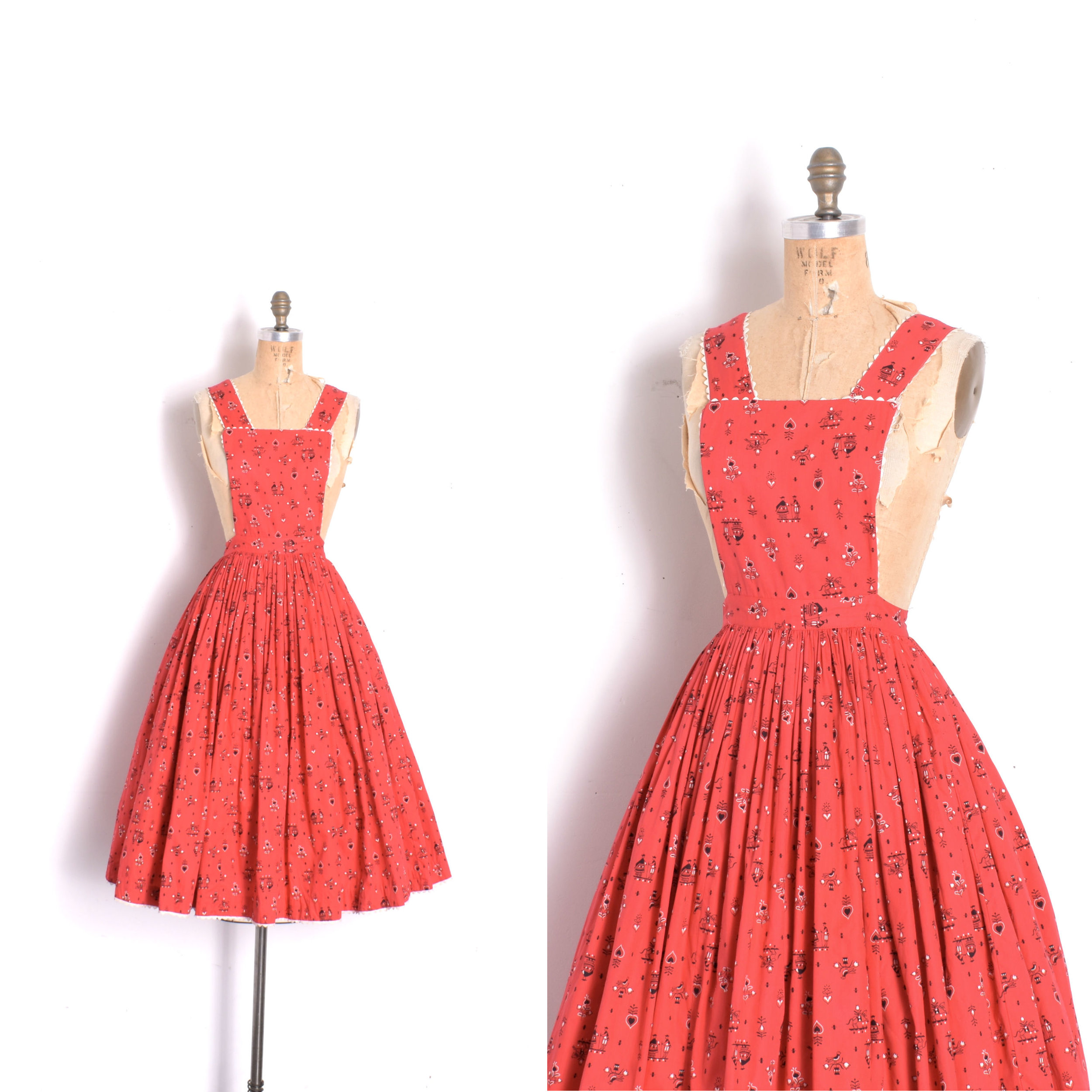 1960s folk print cotton pinafore dress