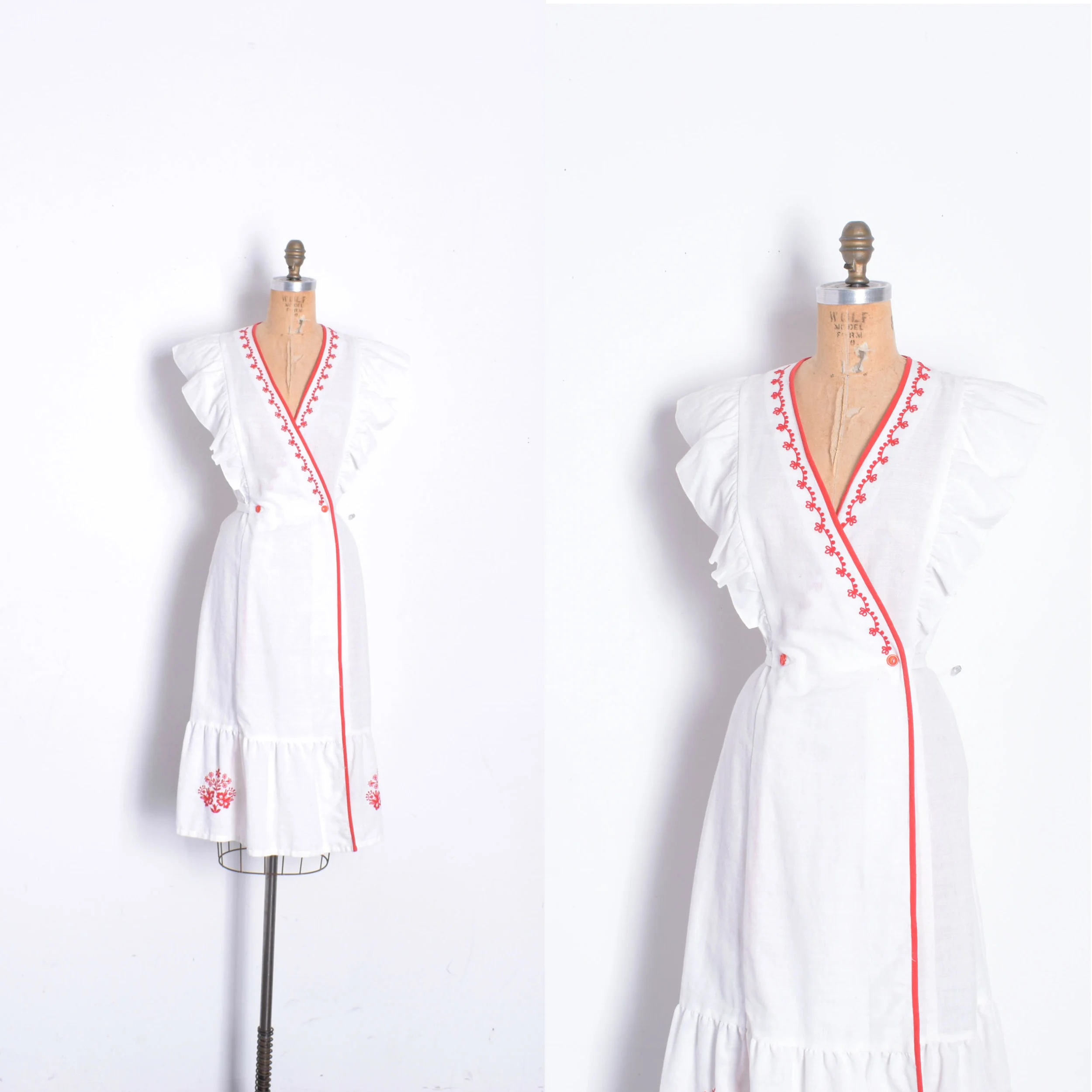 1970s Floral Cotton Wrap Dress-L/XL