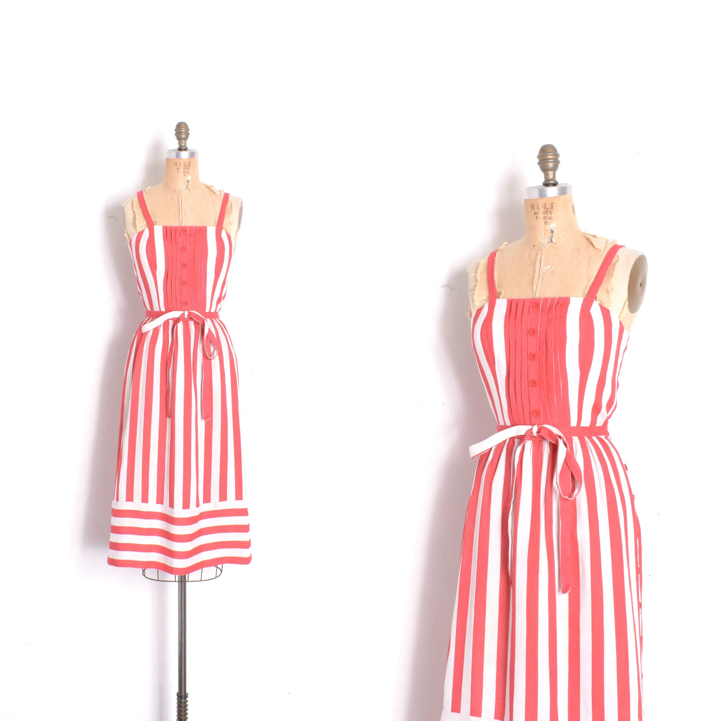 1970s Red and White Striped Sundress-XS/small