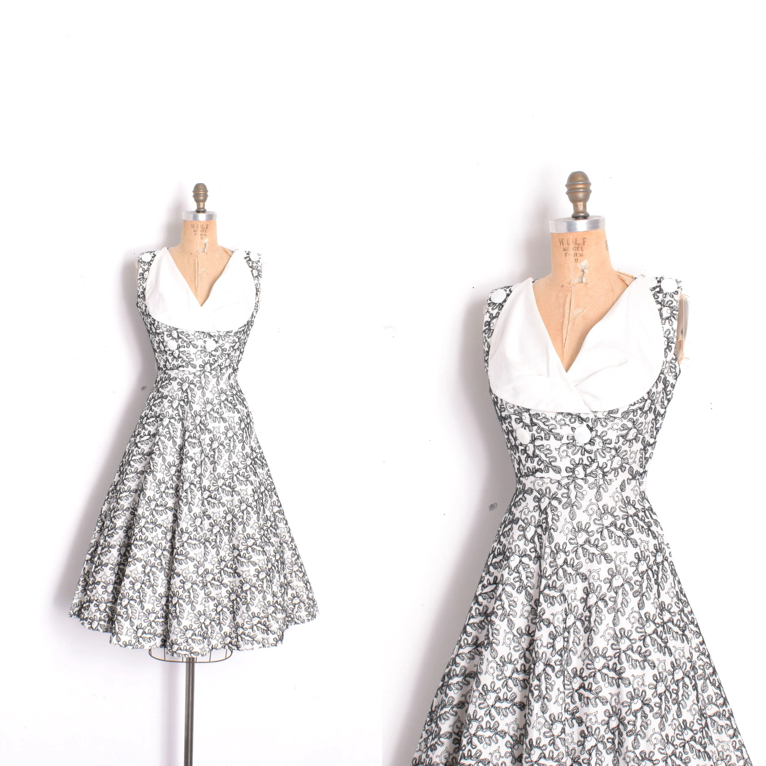 SOLD ON LAYAWAY...1950s Embroidered Cotton Party Dress-XS