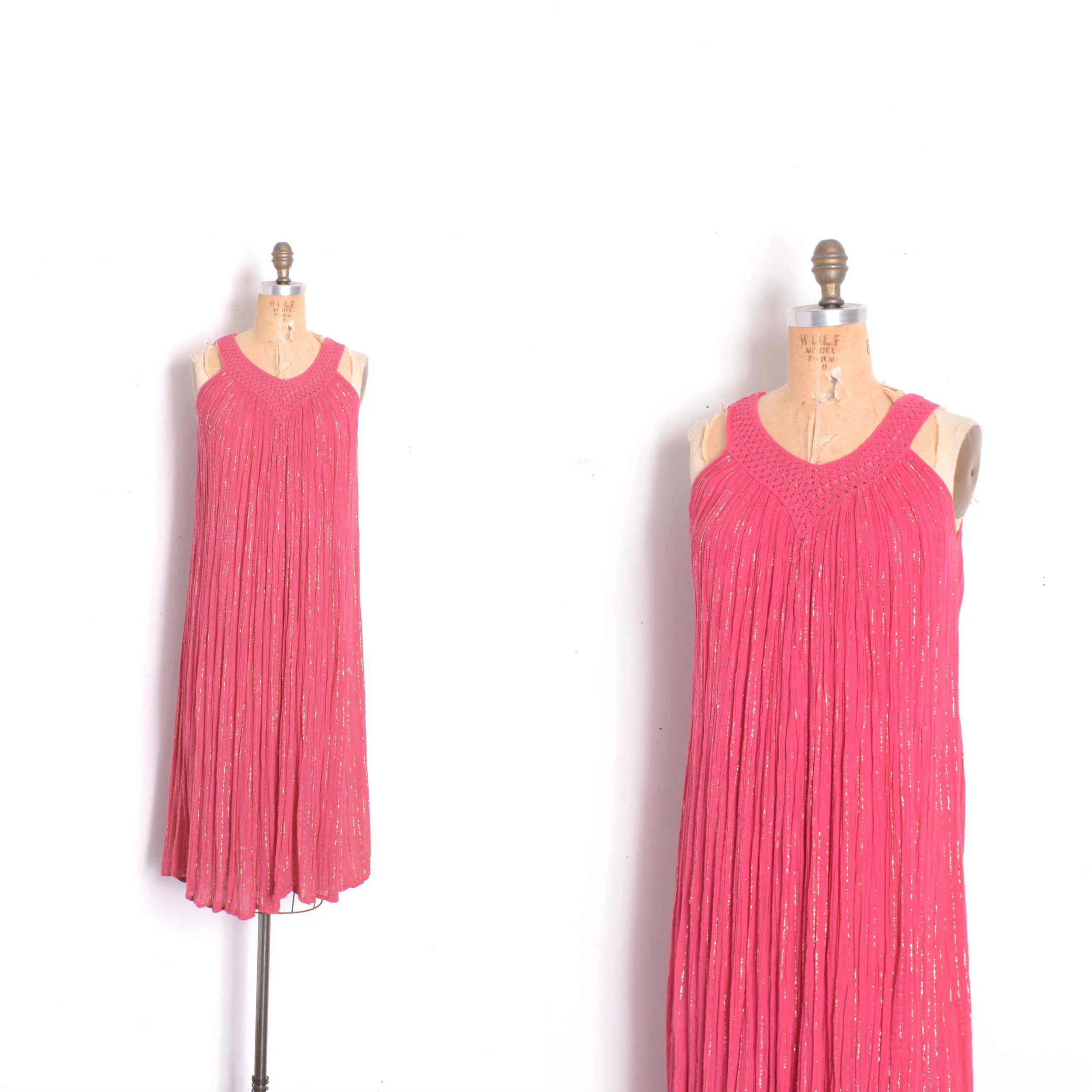 1970s Cotton Gauze Lurex Stripe Dress-S/M/L