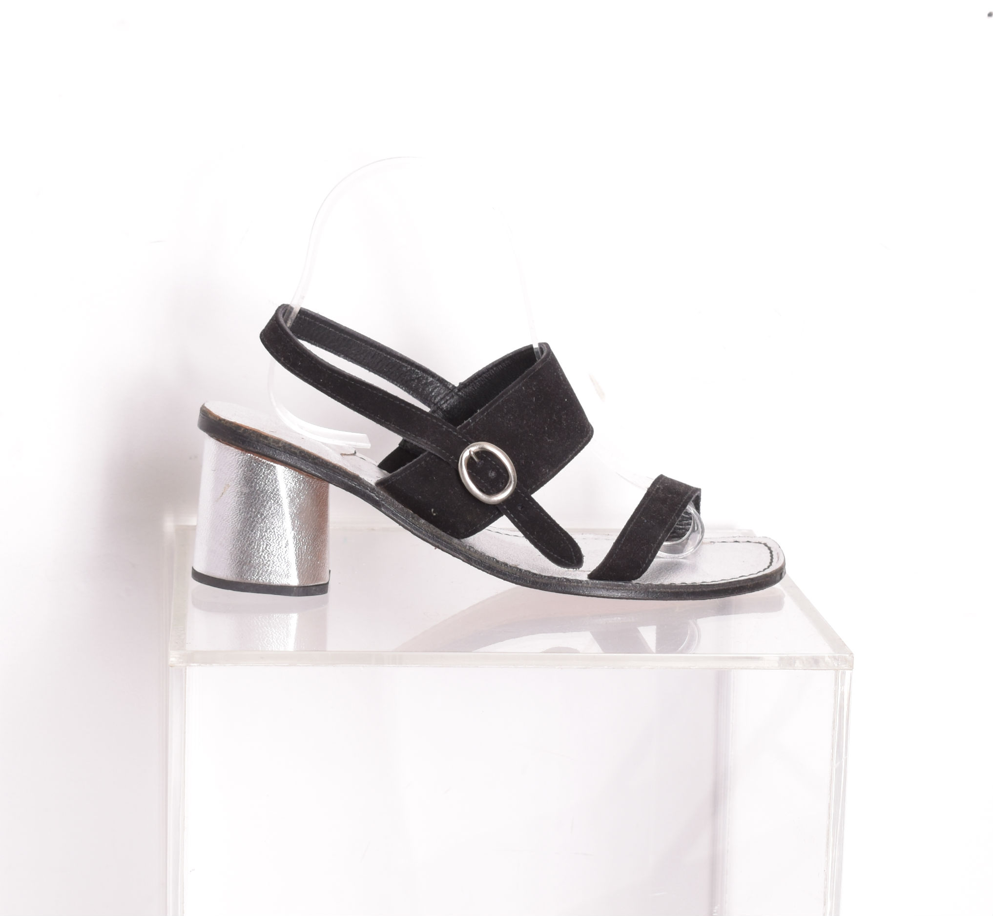 1960s silver and black sandals with chunky heel