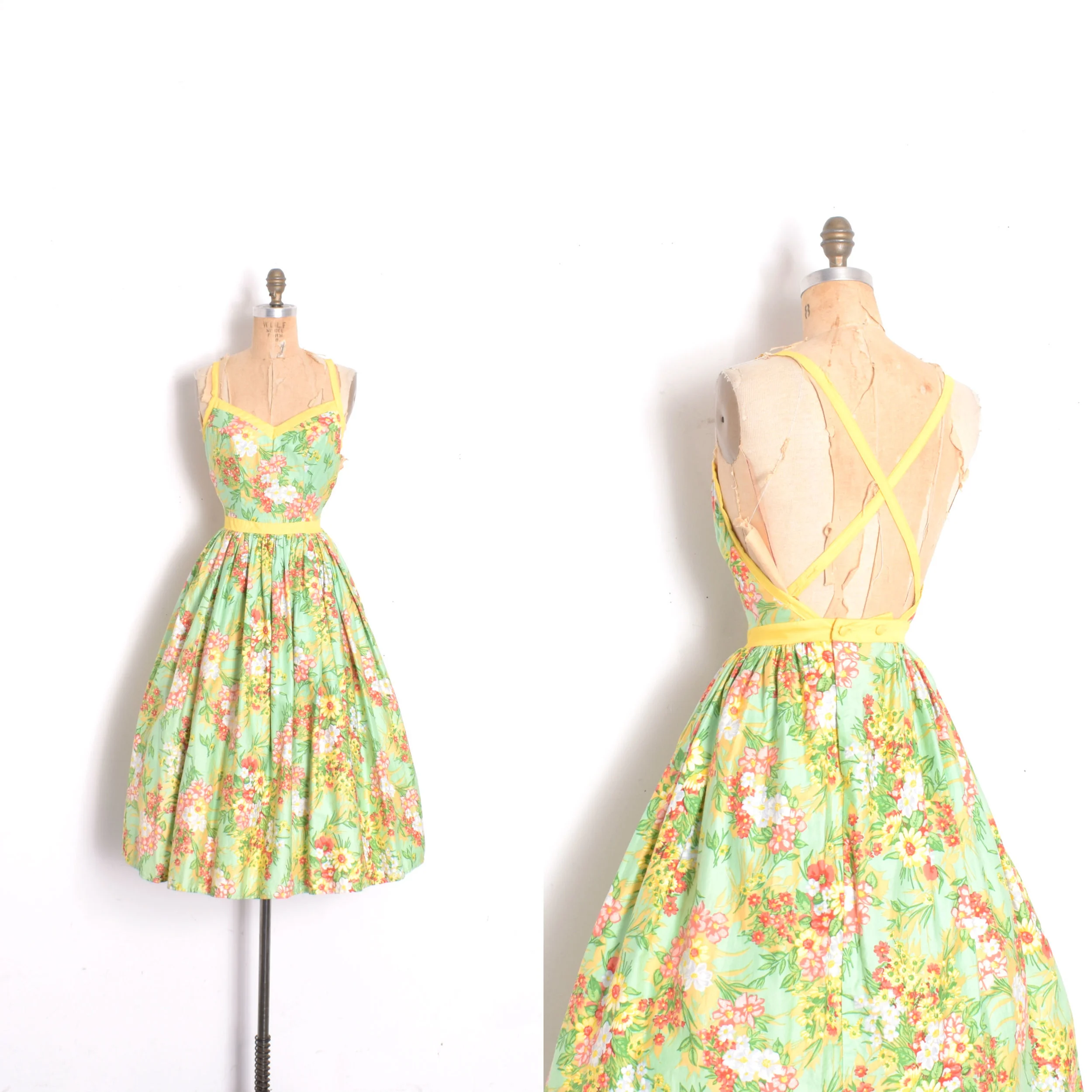 1980s Spring Floral Backless Sundress-XS