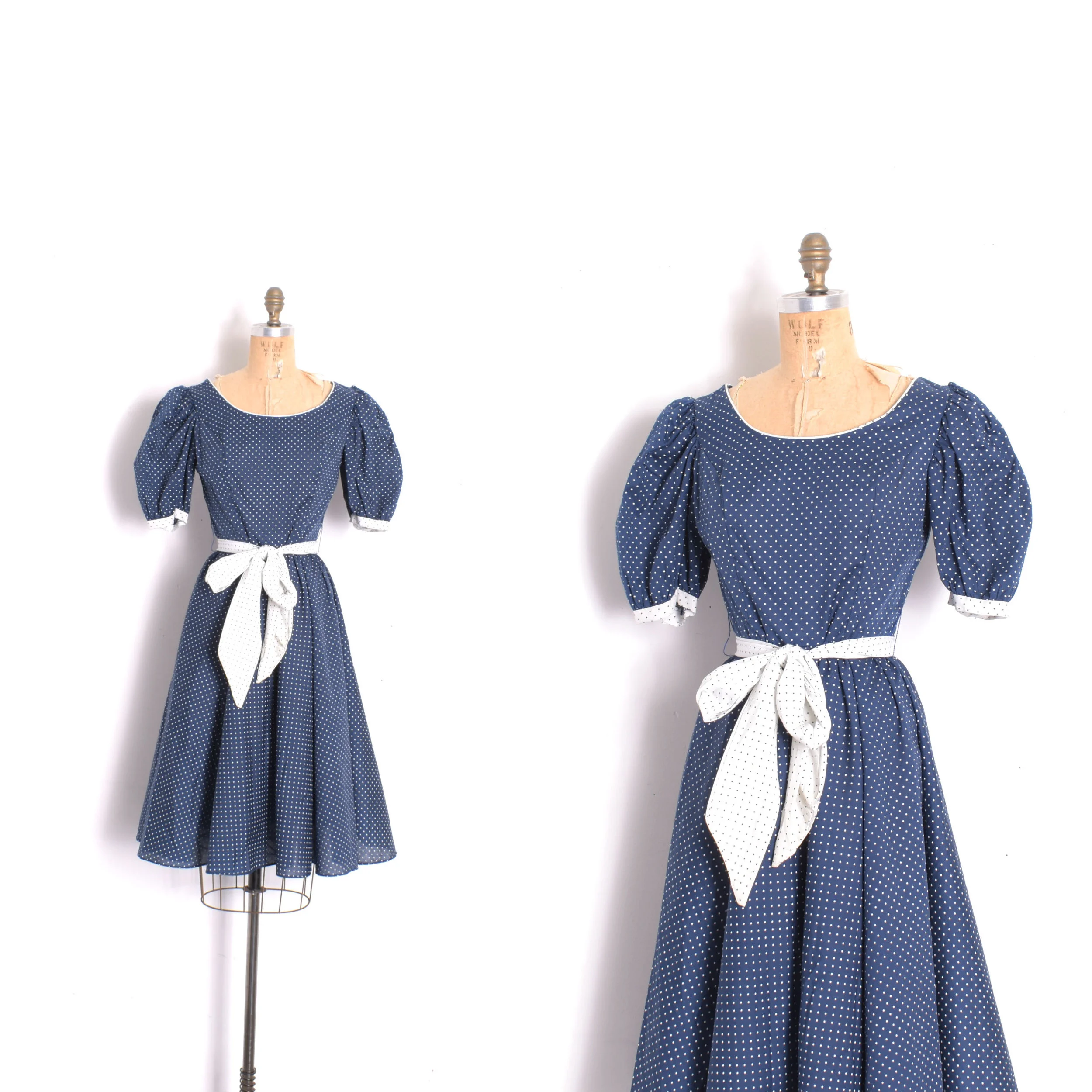 1980s Polka Dot Puff Sleeve Dress-small