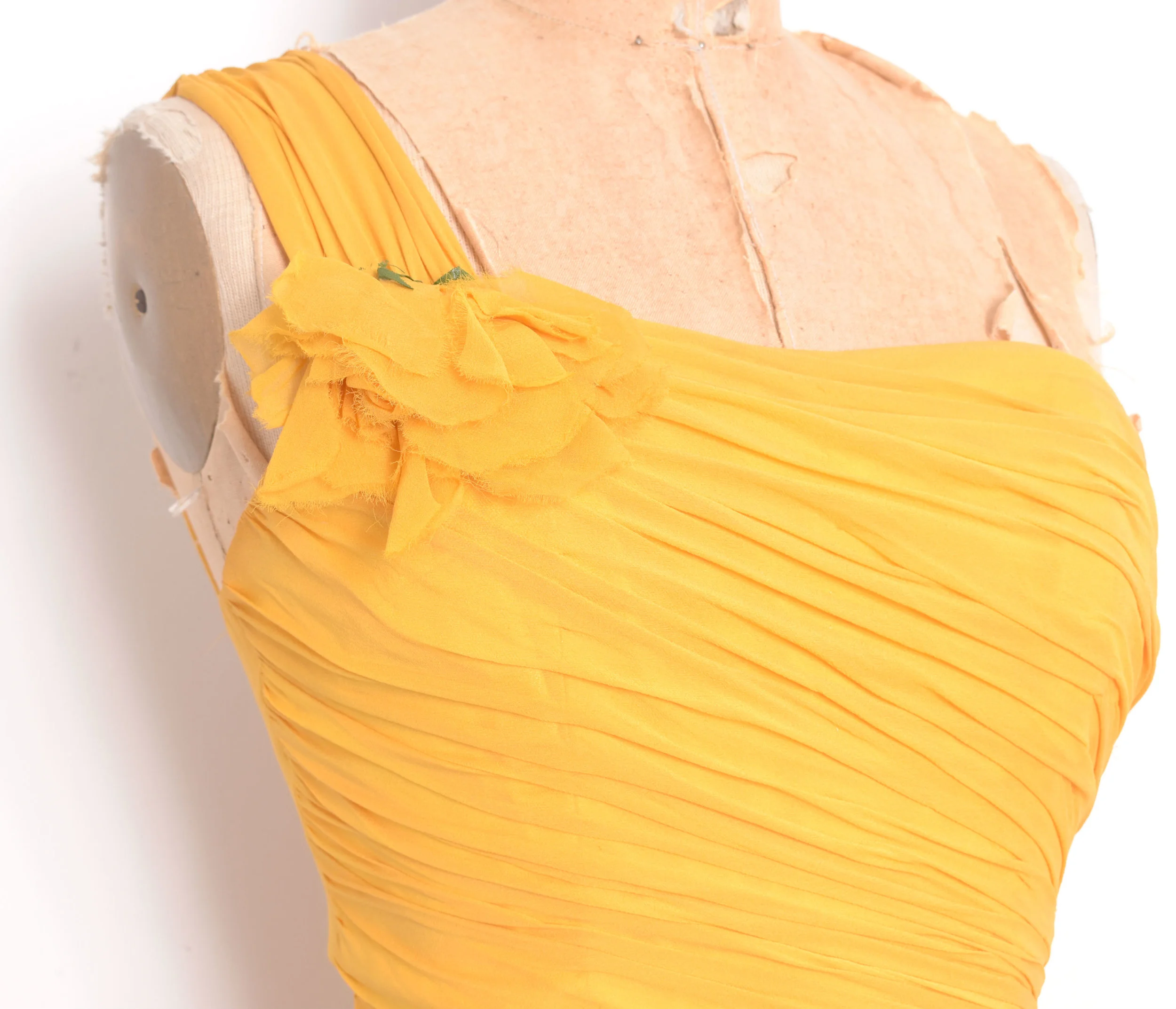 1950s One-Shouldered Silk Chiffon Party Dress-small — La Poubelle Vintage
