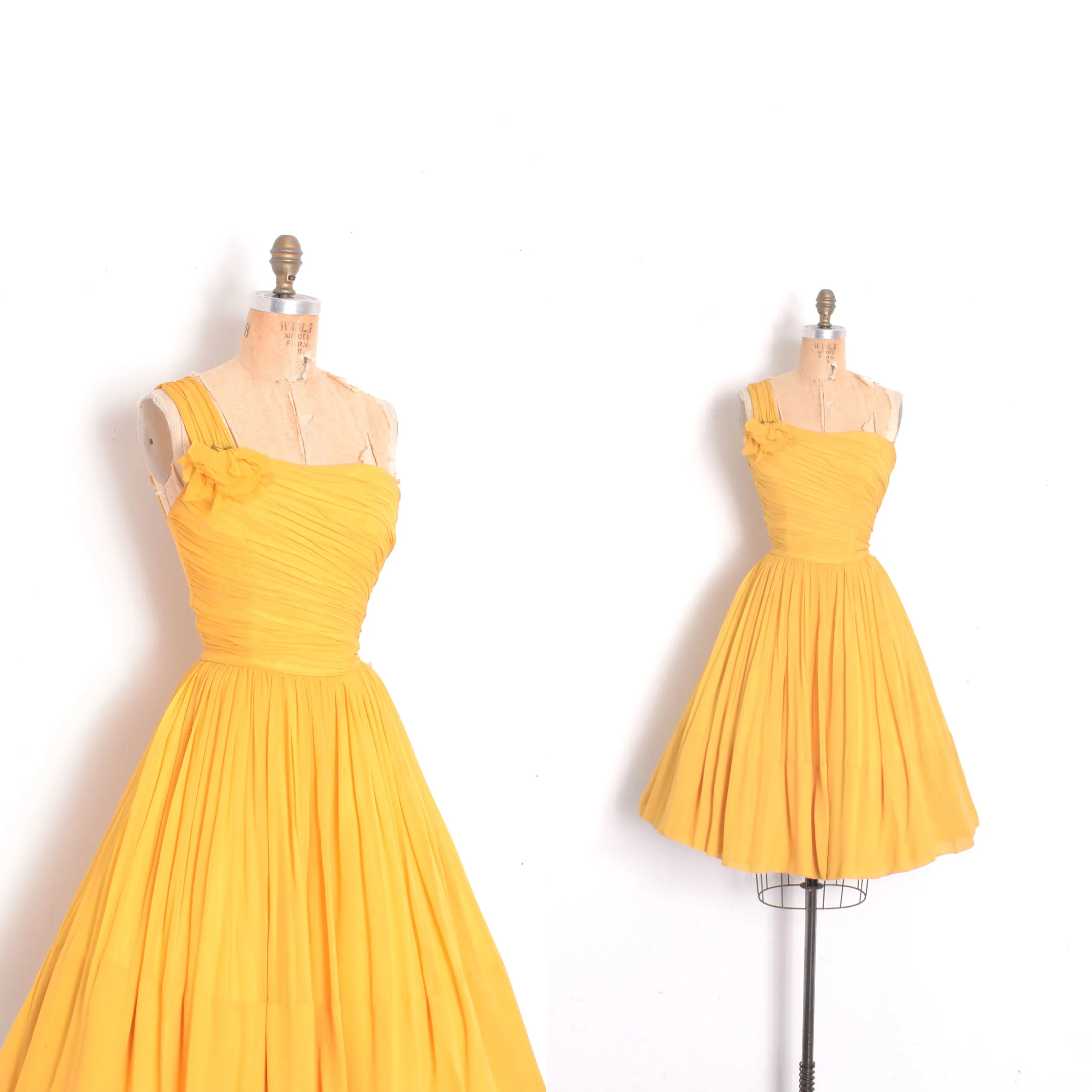 1950s One-Shouldered Silk Chiffon Party Dress-small