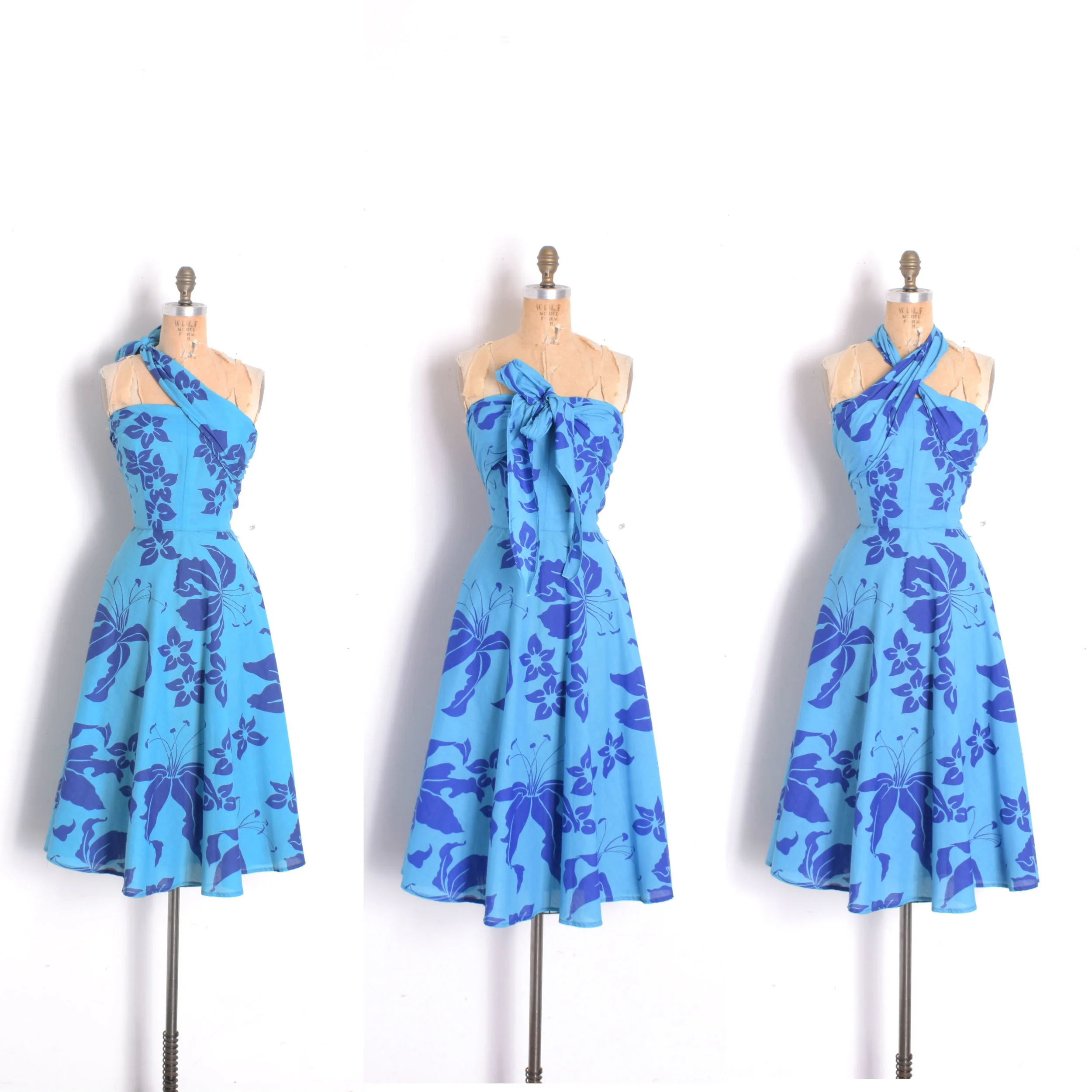 1970s Hawaiian Floral Print Convertible Dress-small