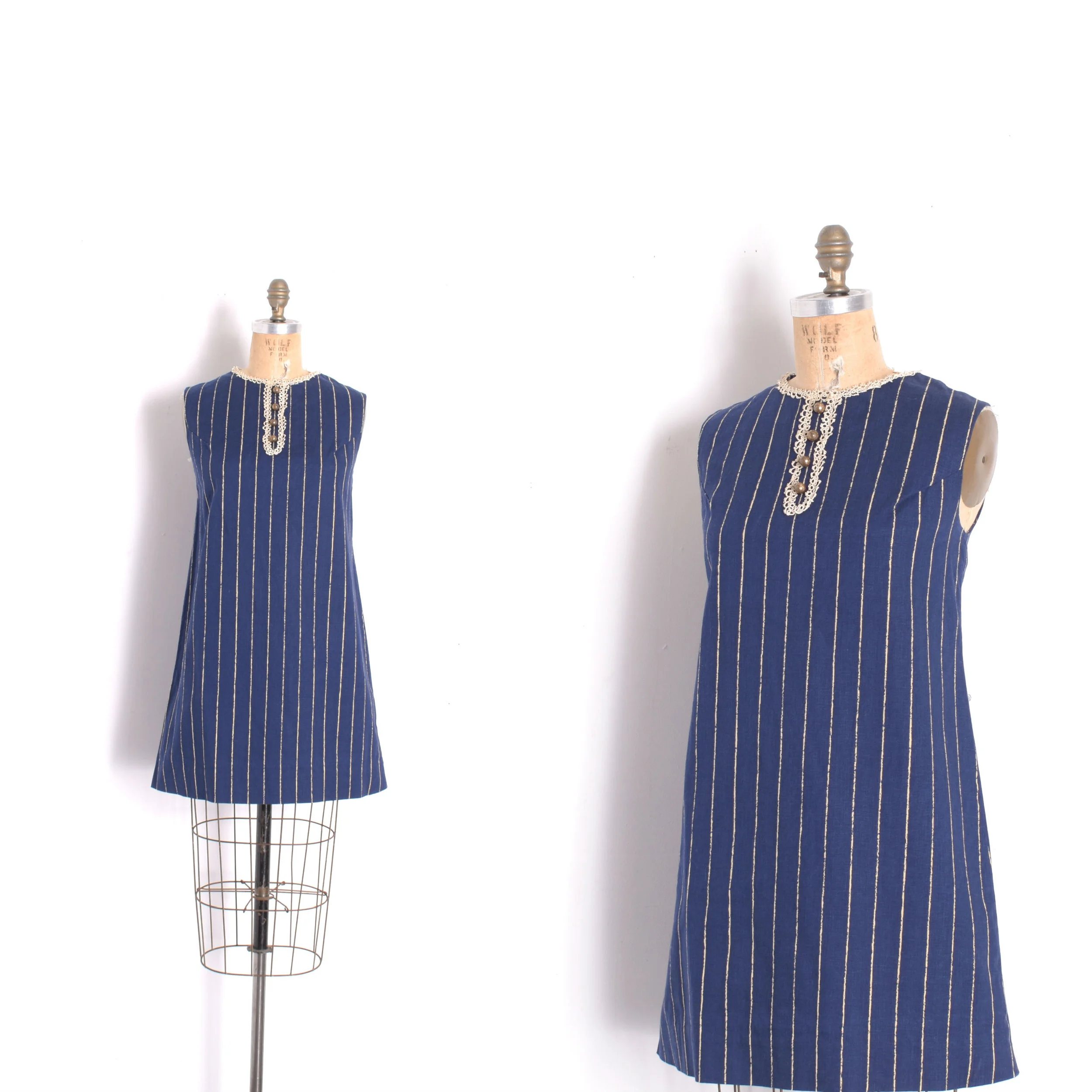 1960s Striped Cotton Mini Shift Dress-medium