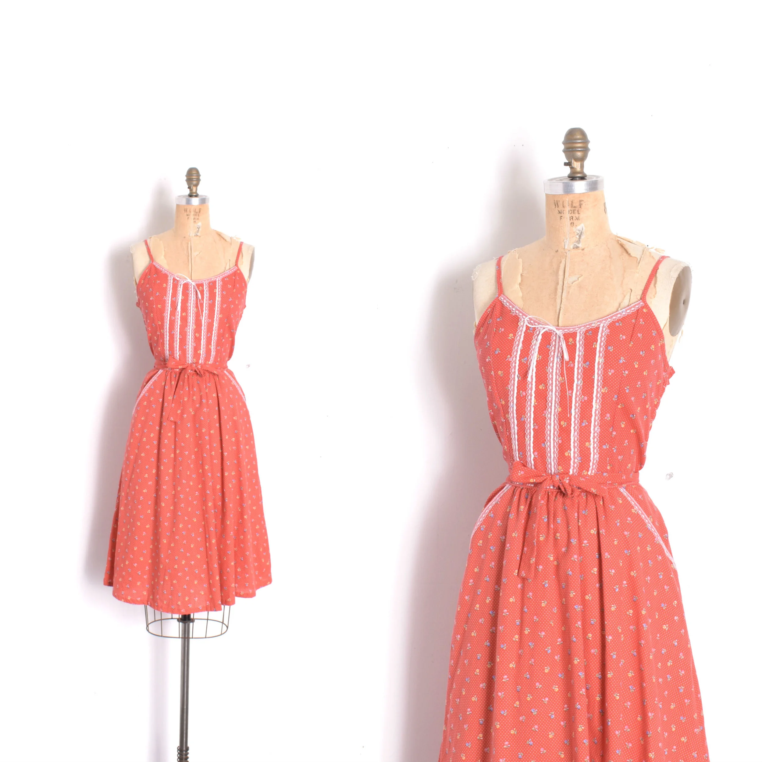 1970s Floral Print Cotton Sundress-small/medium