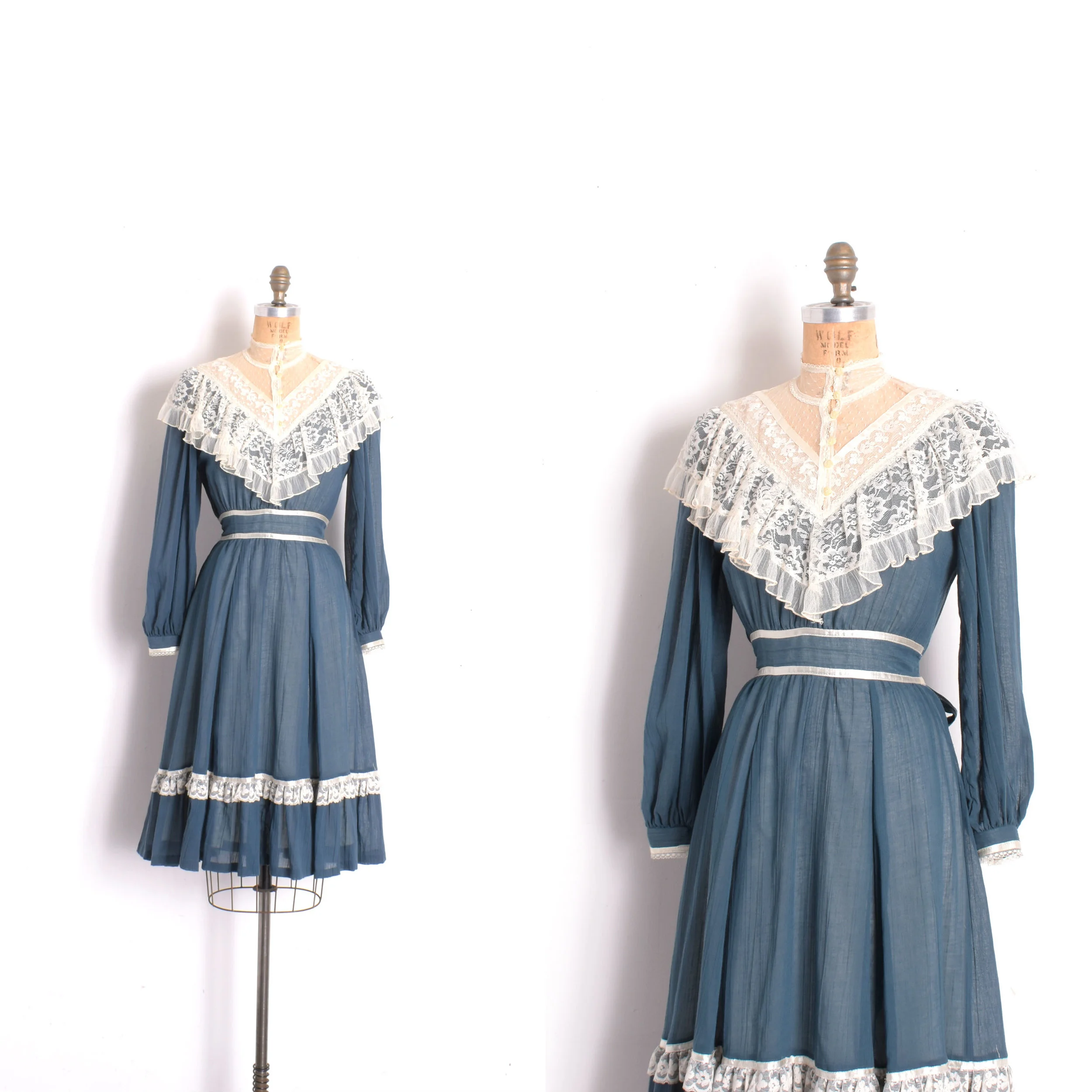 1970s Gunne Sax Teal Prairie Dress-small