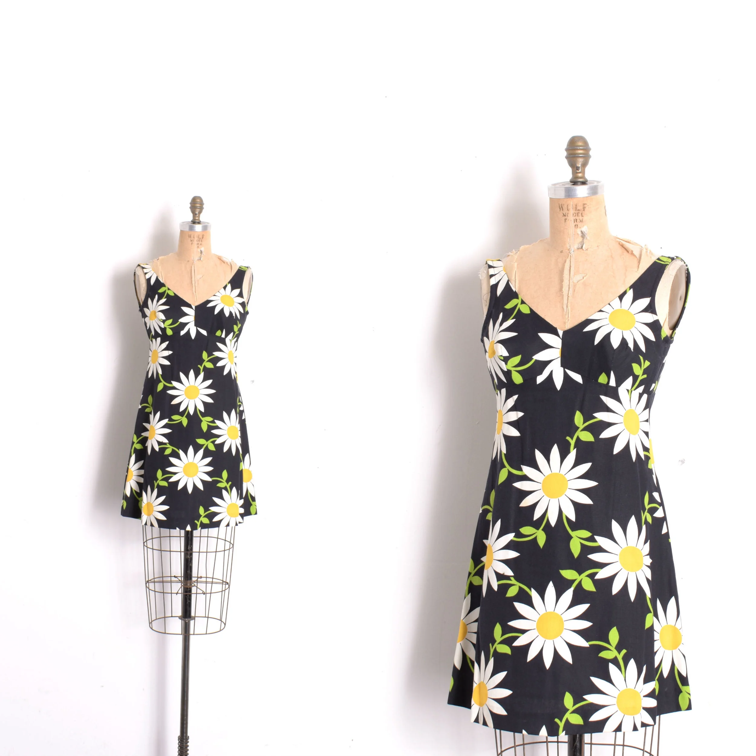 1960s Daisy Print Mini Dress-XS