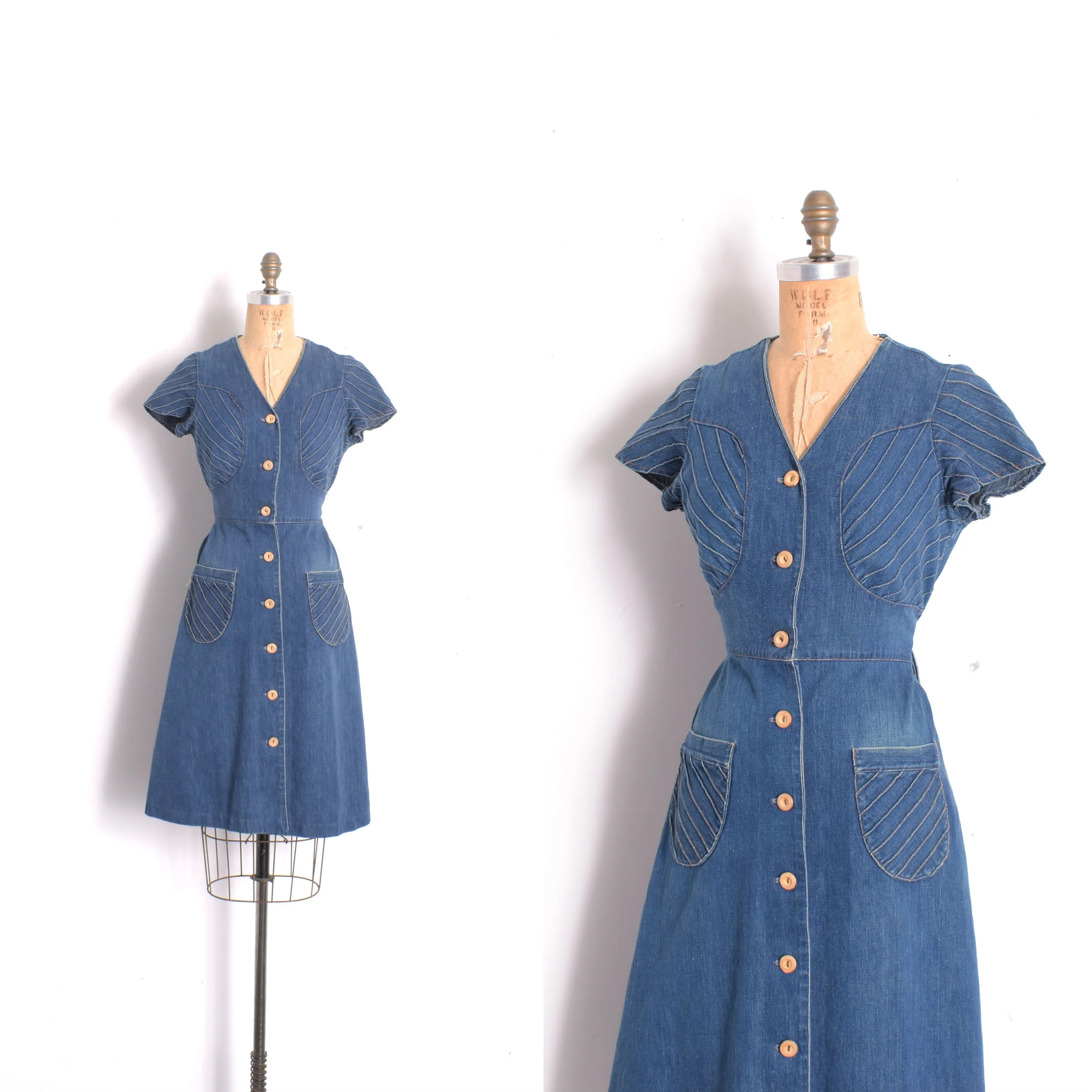 1970s Denim Fit and Flare Dress-small
