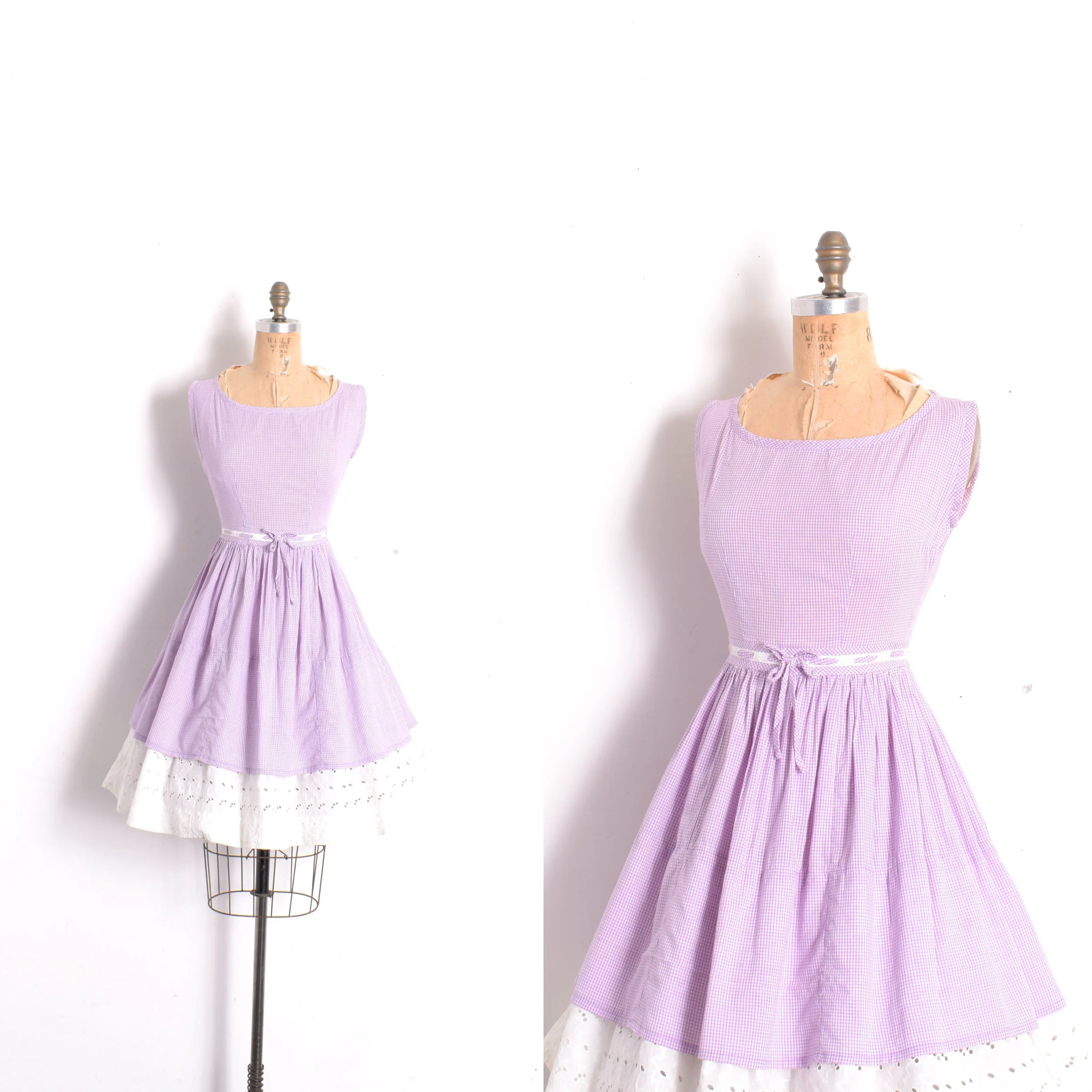1950s gingham plaid purple cotton sundress