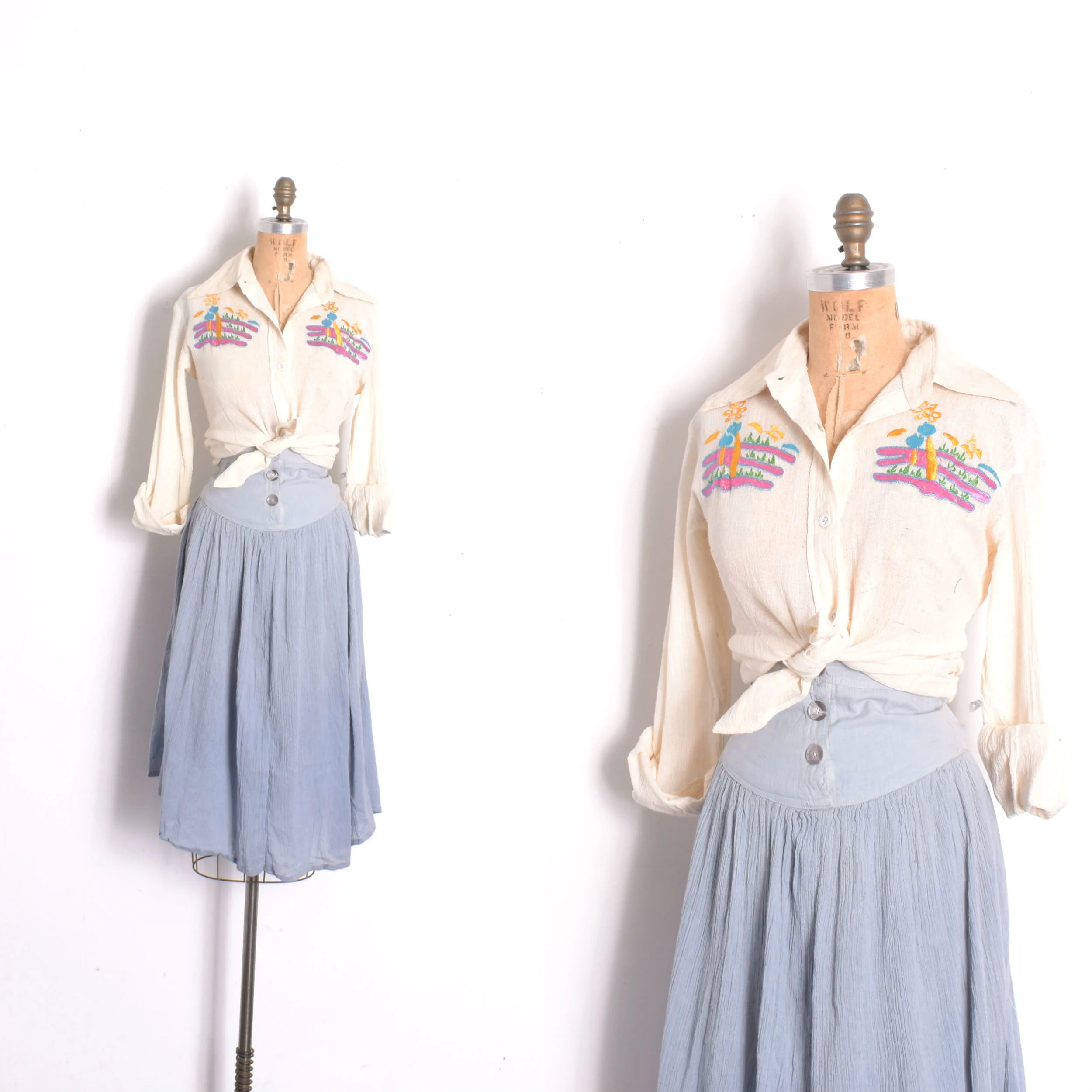 Deadstock 1970s Embroidered Cotton Button Up - small