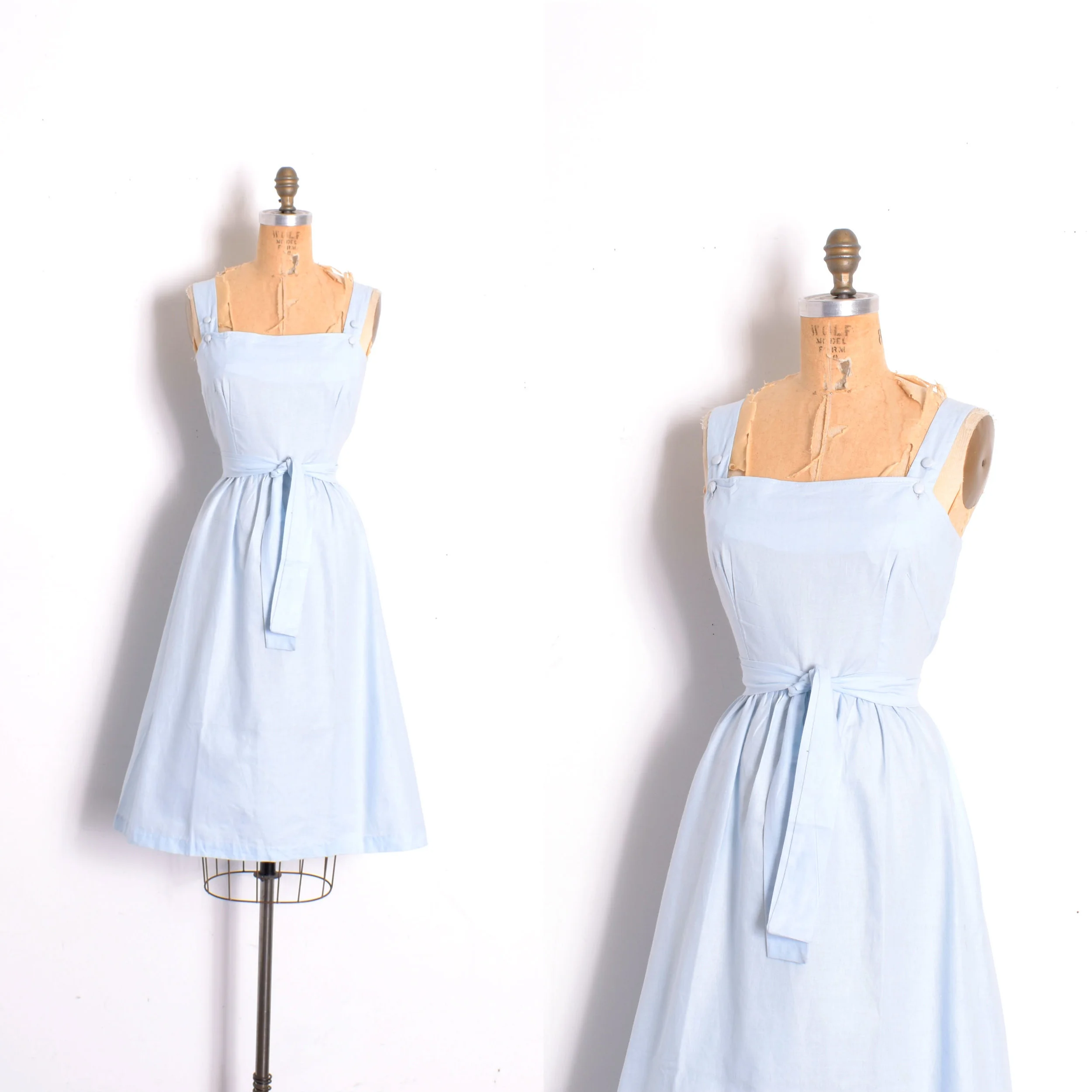 Deadstock 1970s Baby Blue Cotton Sundress - S/M/L