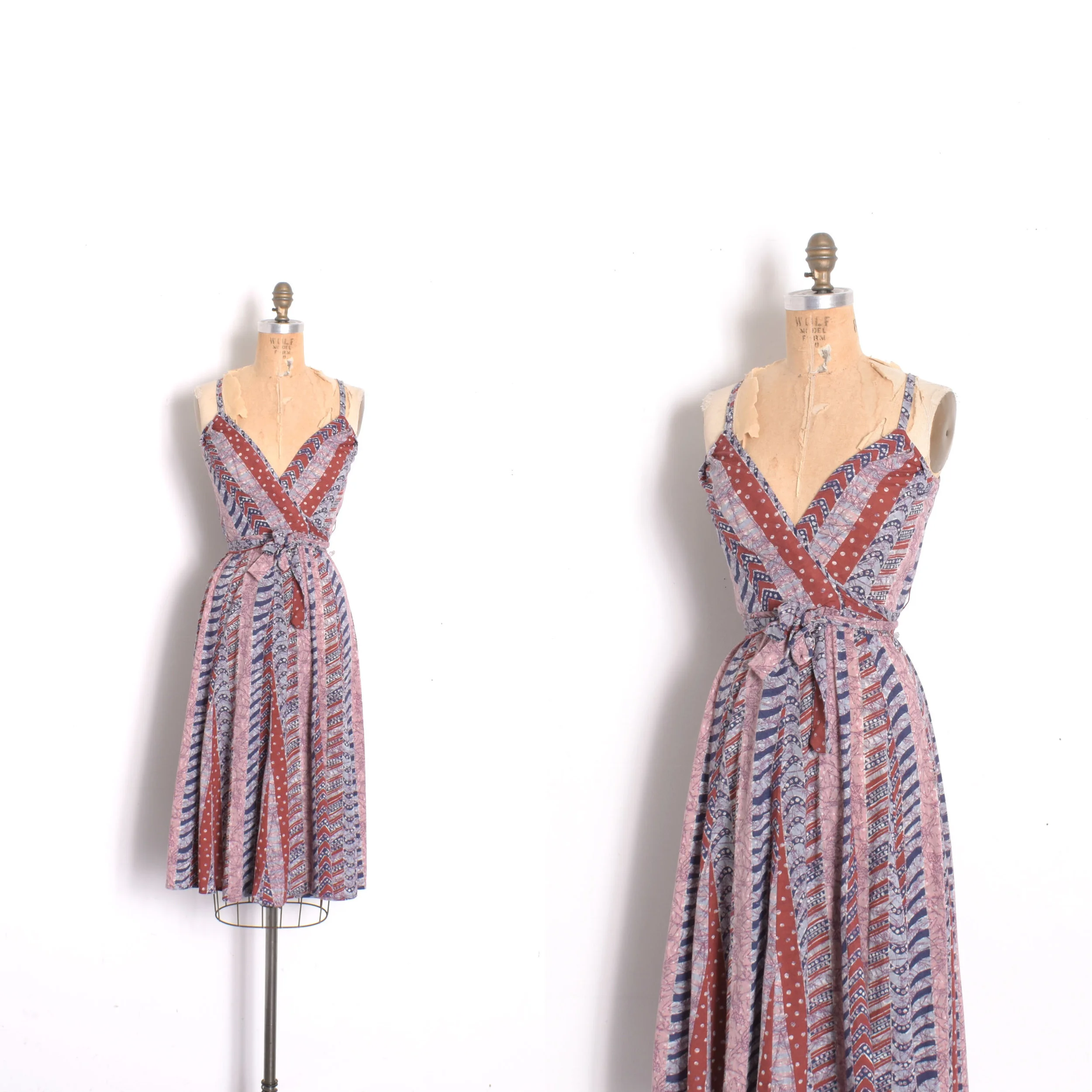 1970s Cotton Jersey Printed Wrap Dress-XS/S