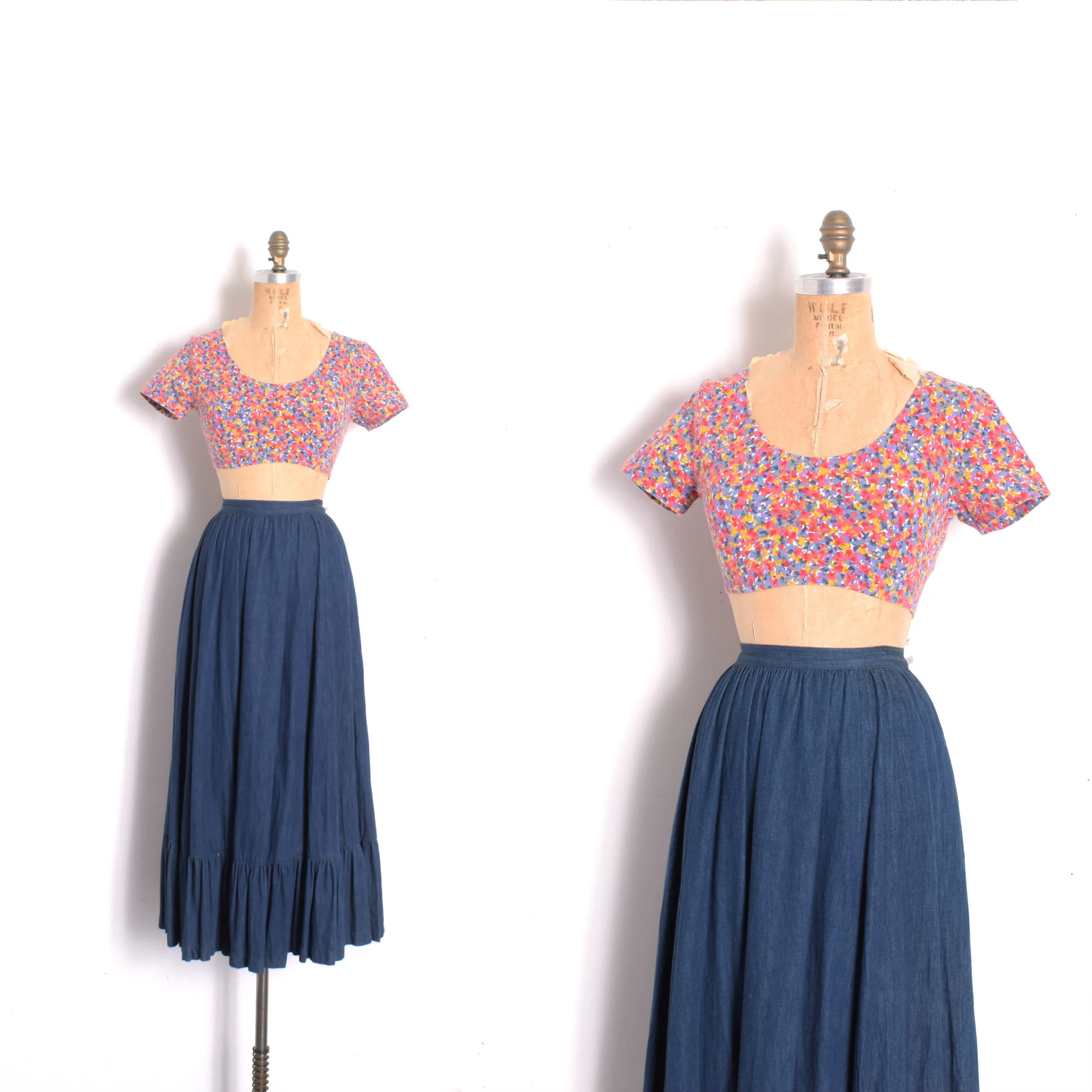 1980s Esprit Stretchy Floral Crop Top-XS/S