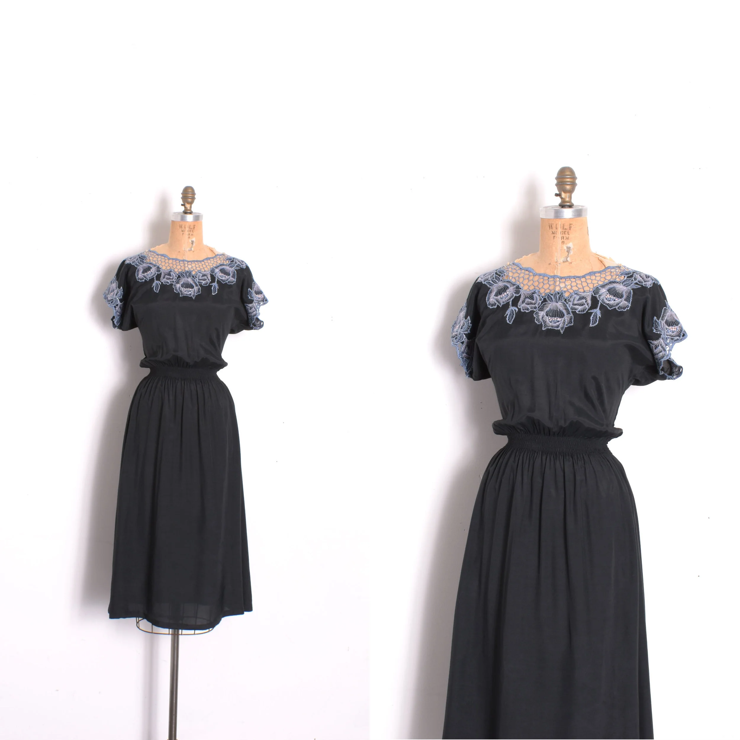 1980s Silk Blend Bali Lace Dress-S/M