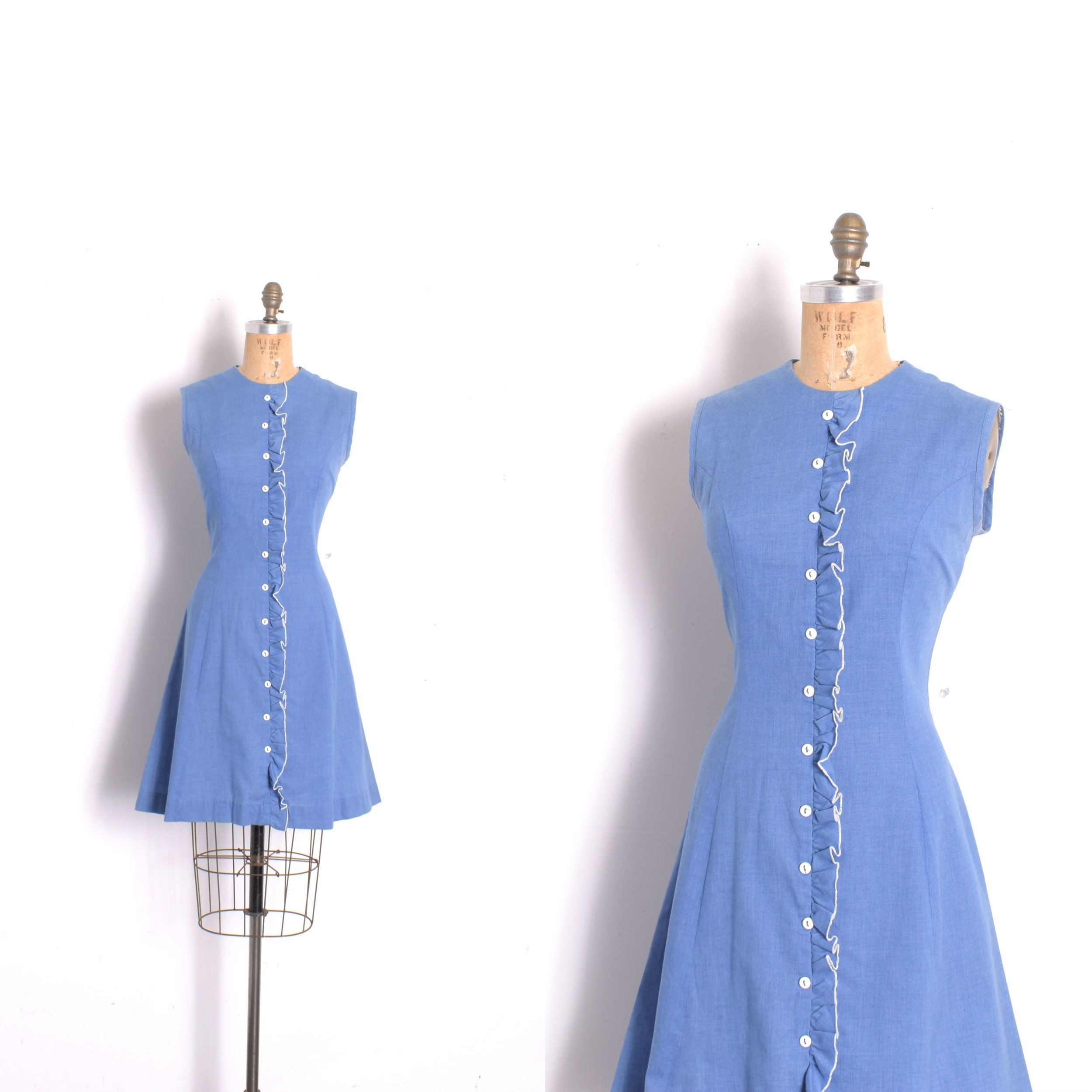 1960s Chambray Ruffle Dress-large 