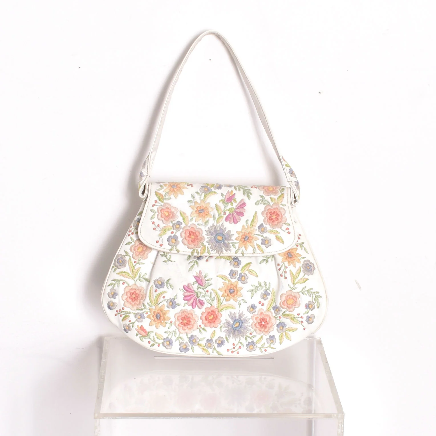 1950s patent leather embroidered floral handbag