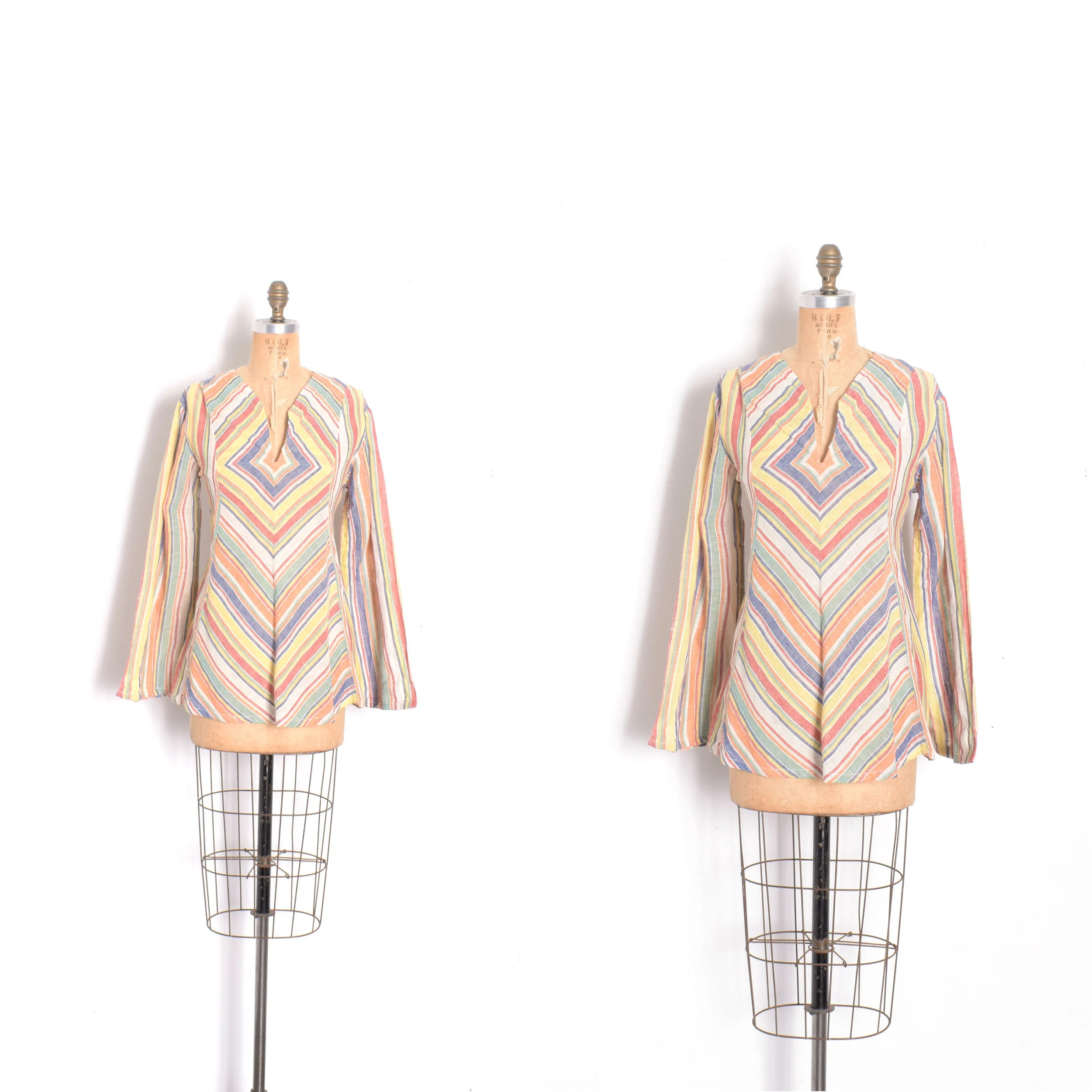 Deadstock 1970s Rainbow Striped Cotton Top-M/L