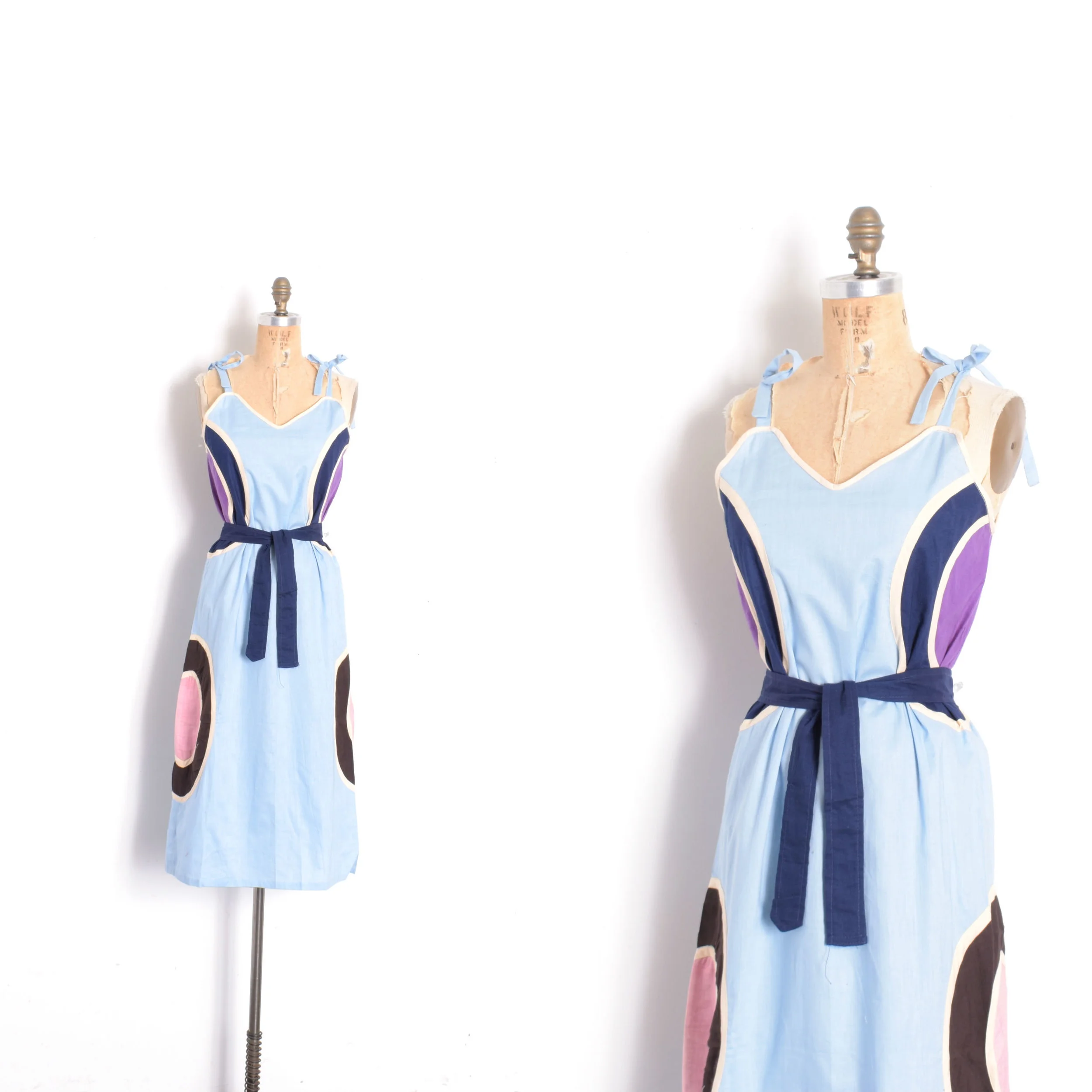 Deadstock 1970s Light Blue Cotton Bullseye Dress-medium