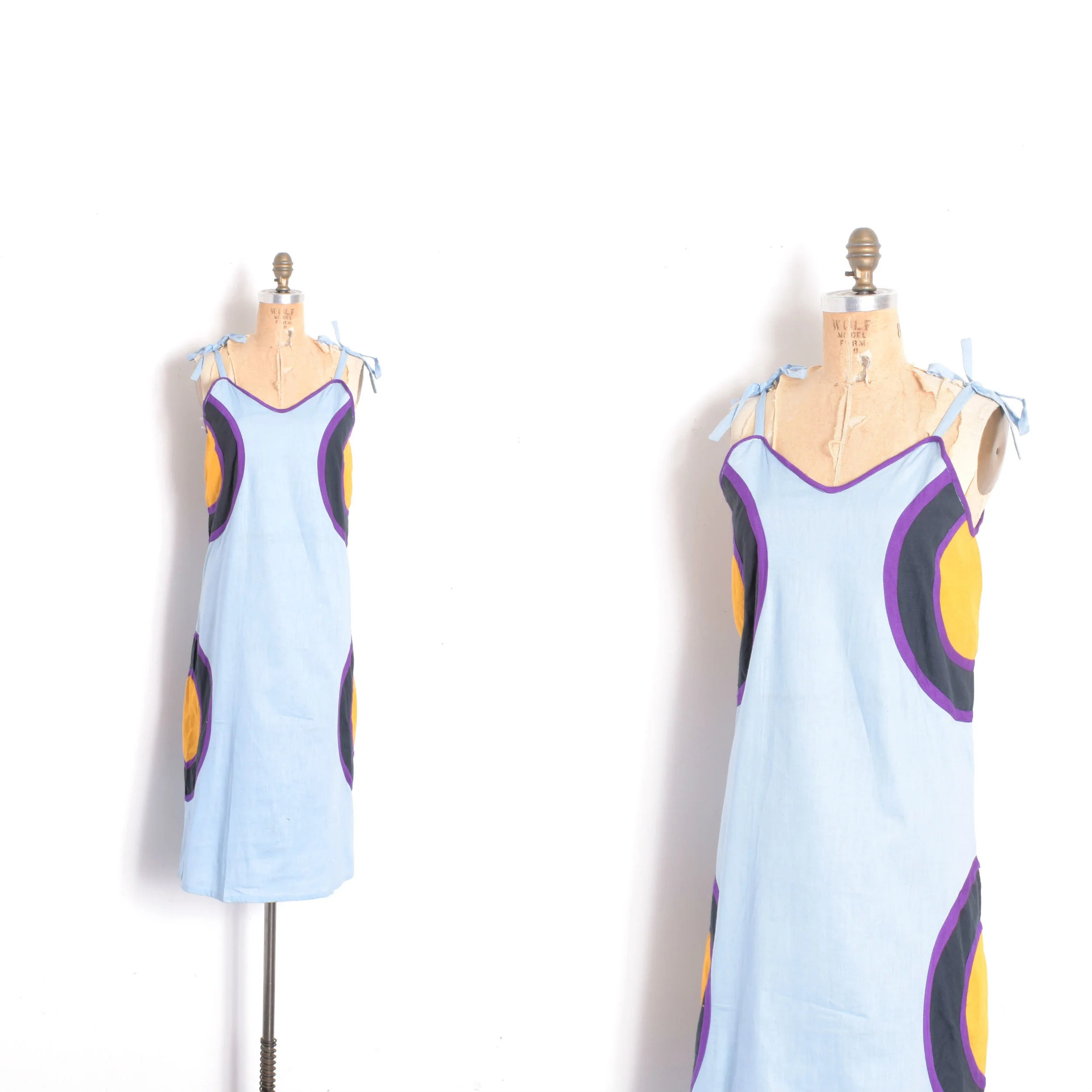 1970s Blue & Yellow Bullseye Cotton Dress-medium