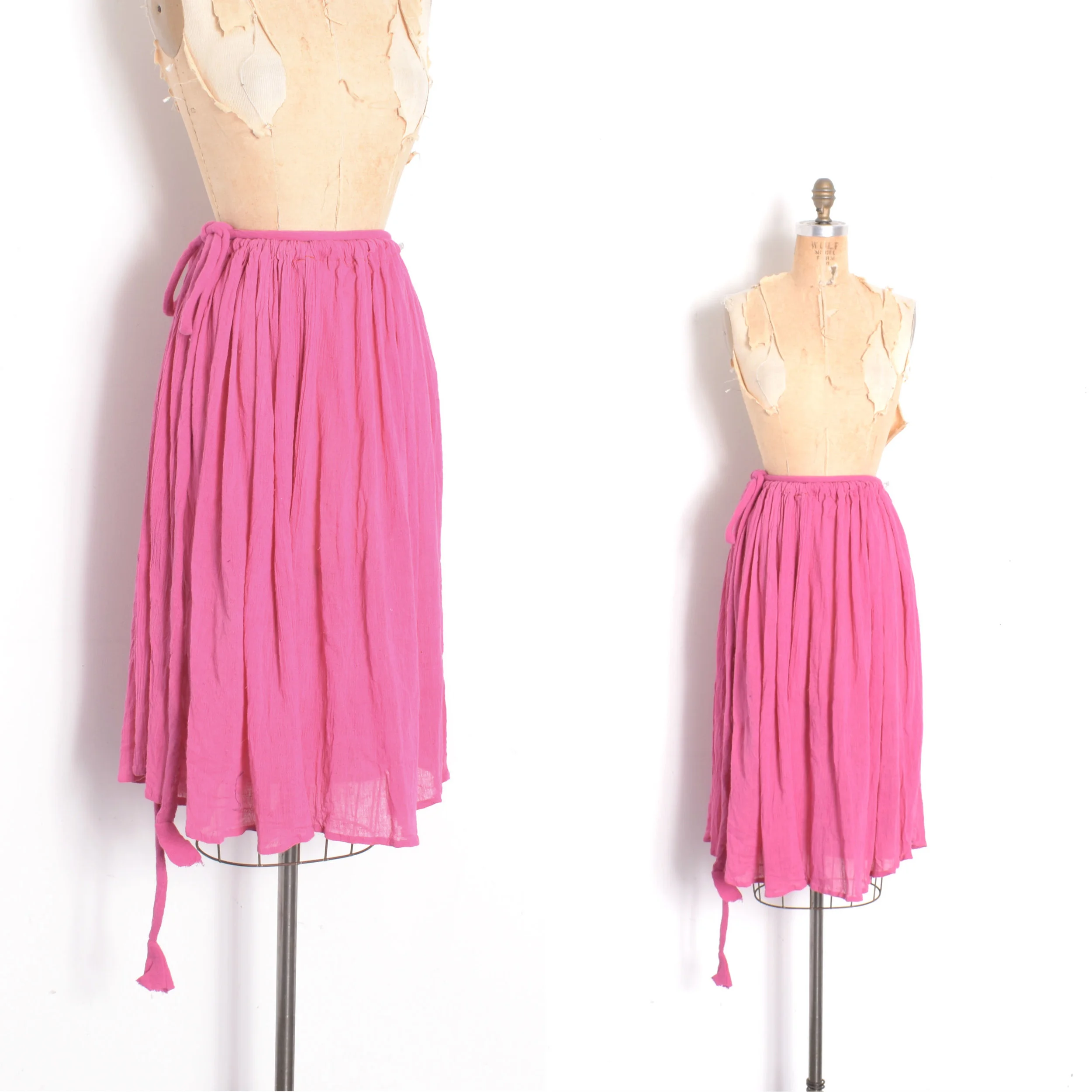Deadstock 1970s Pink Gauze Drawstring Skirt-XS-XL