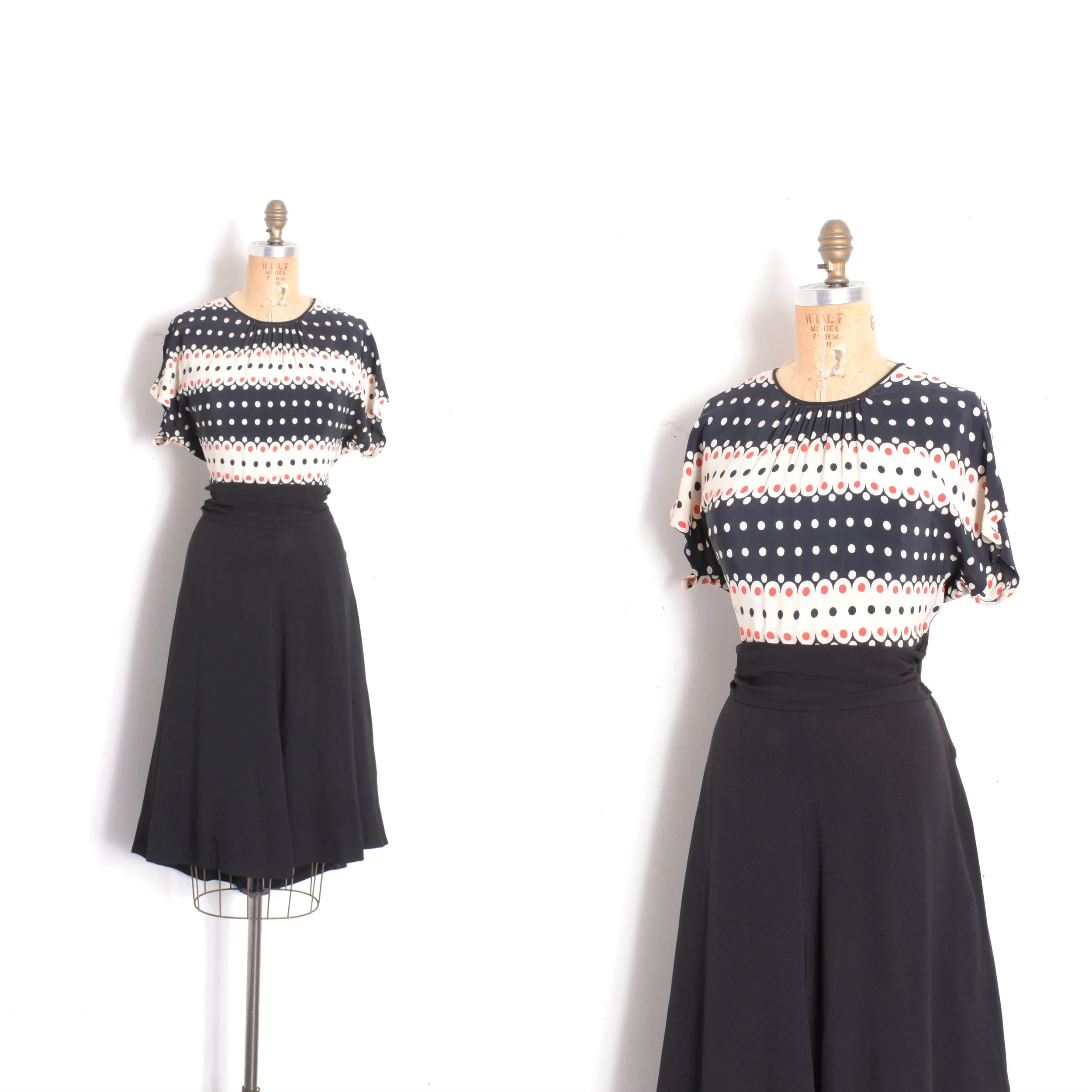 1940s Polka Dot Printed Rayon Dress-medium