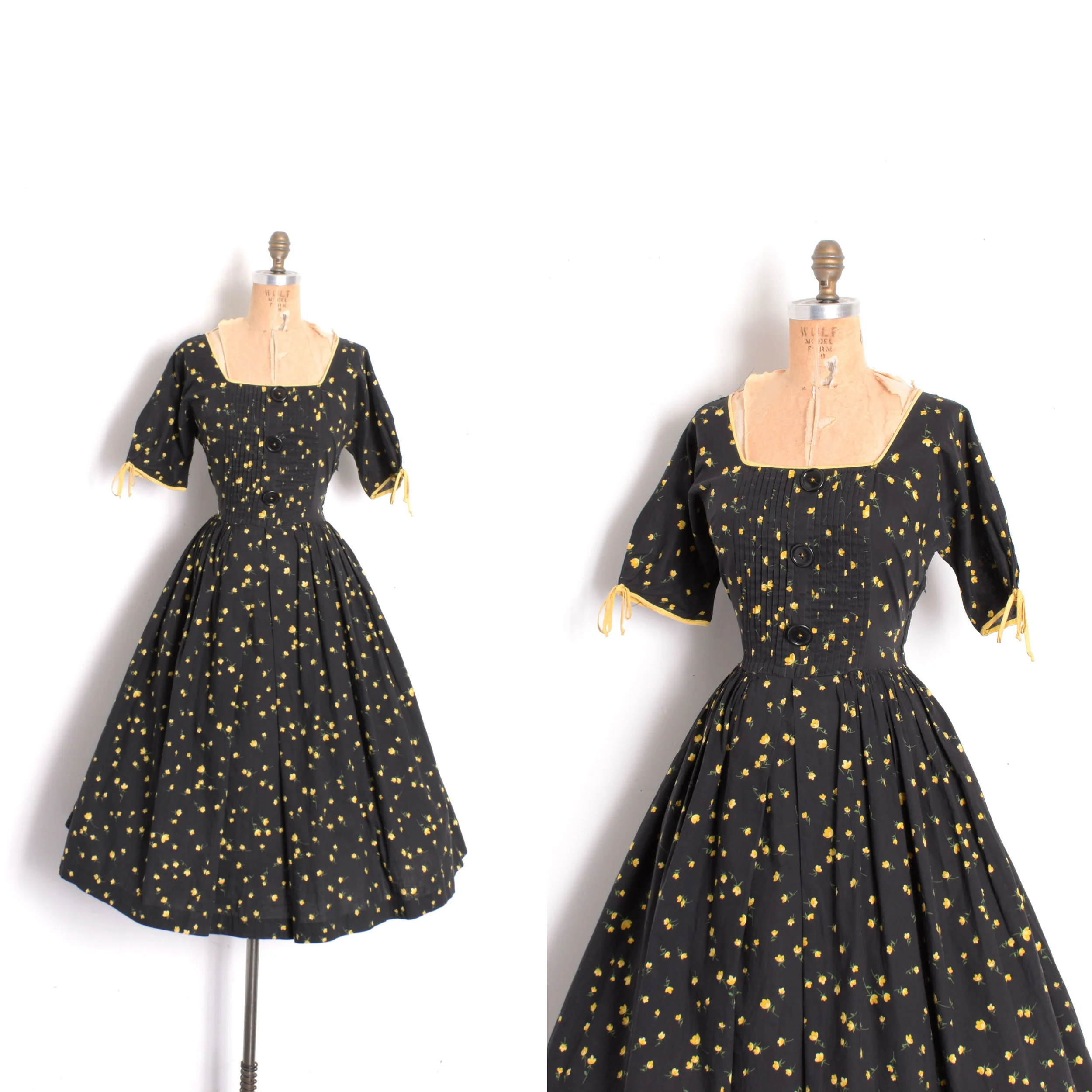 1950s Buttercup Floral Cotton Dress-medium