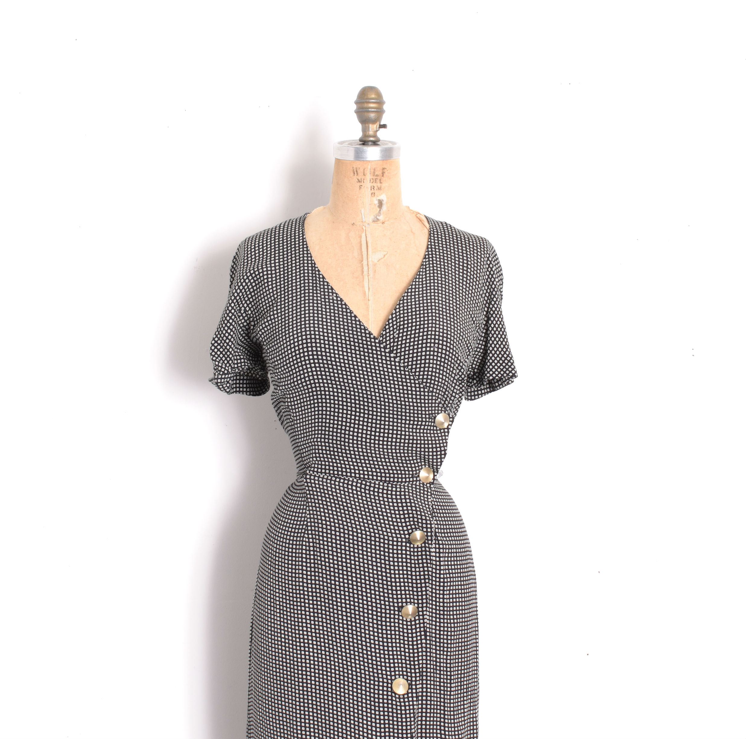 90s Geometric Print French Dress-medium  La Poubelle Vintage