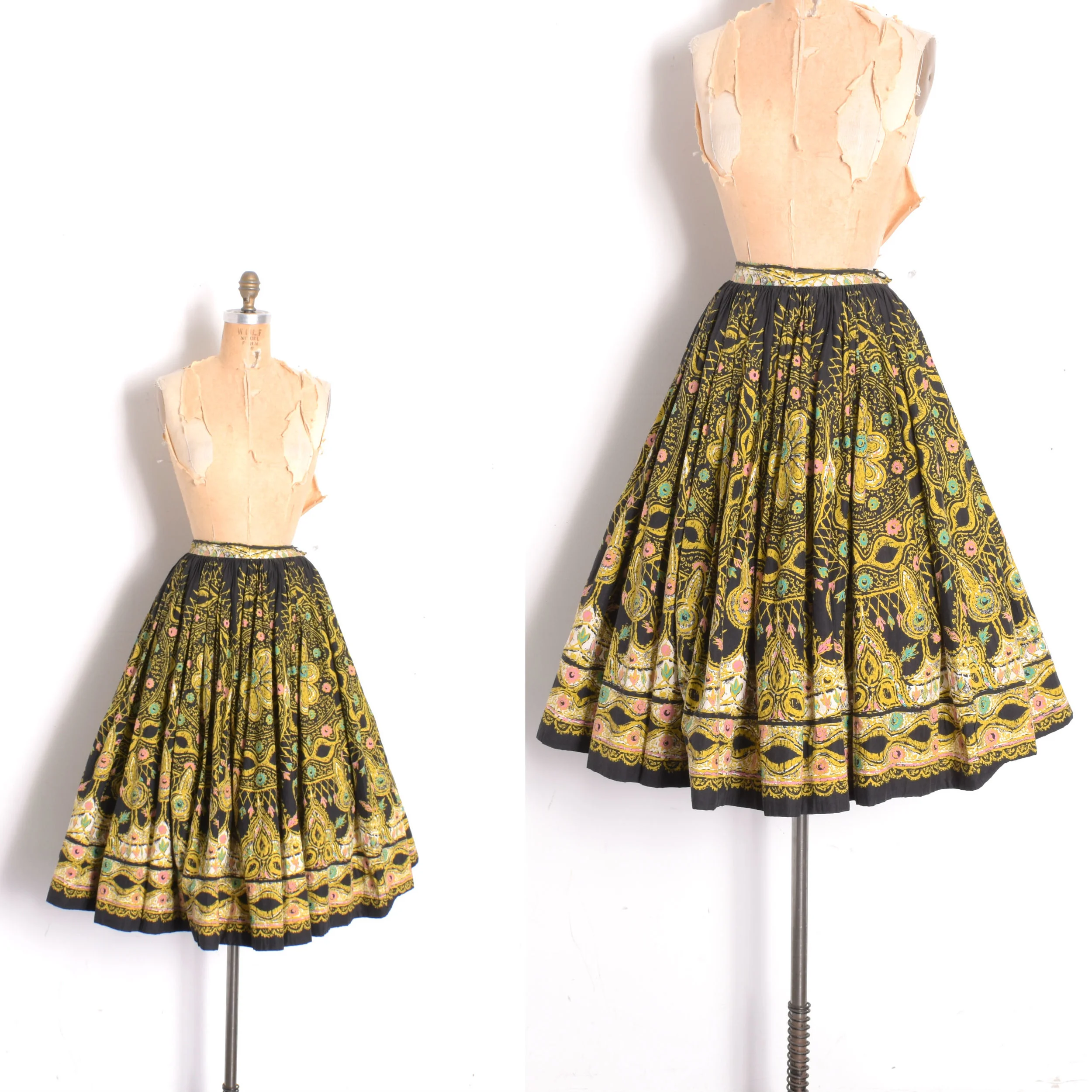 1950s Vibrant Floral Full Circle Skirt-medium