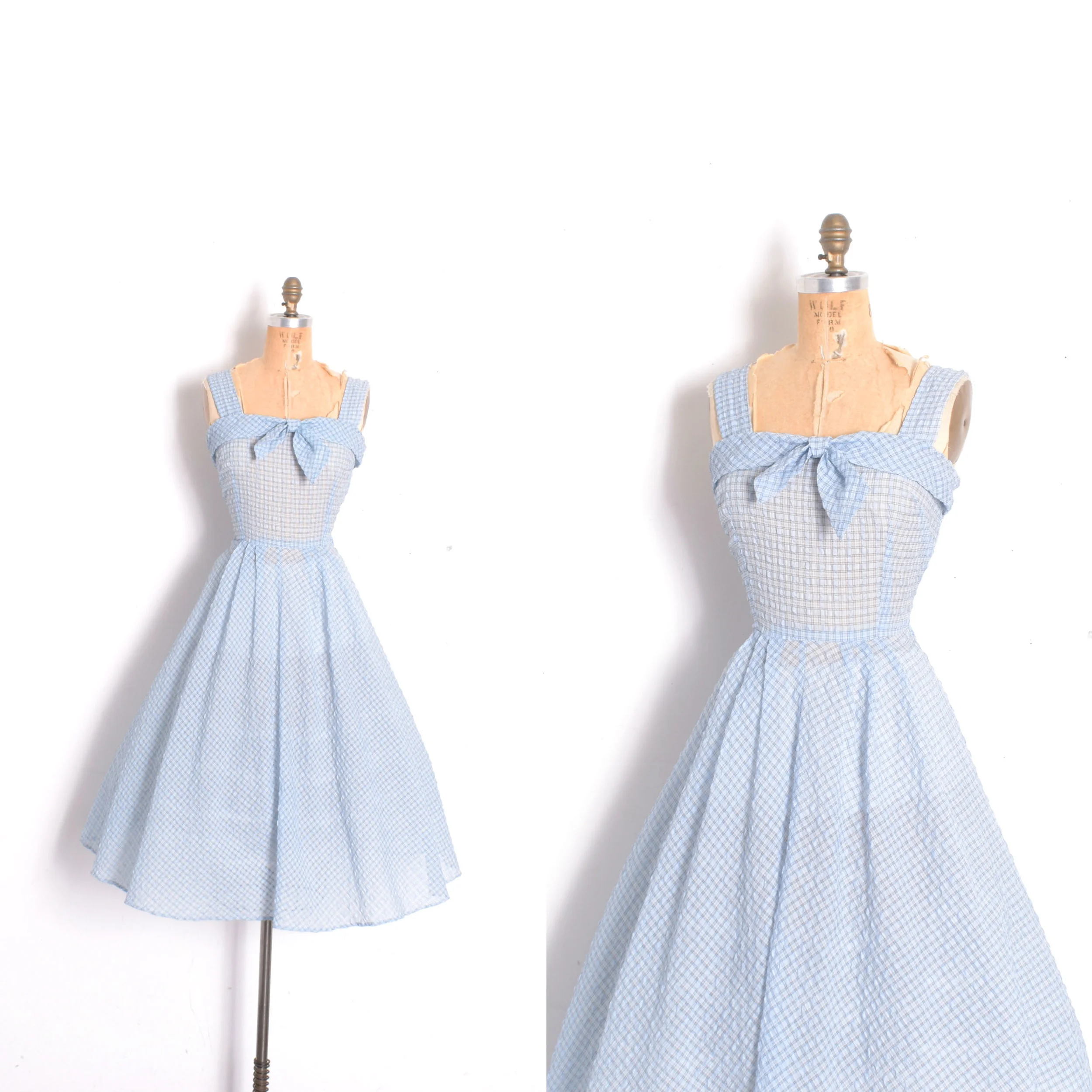 1950s Baby Blue Nylon Plisse Dress-small