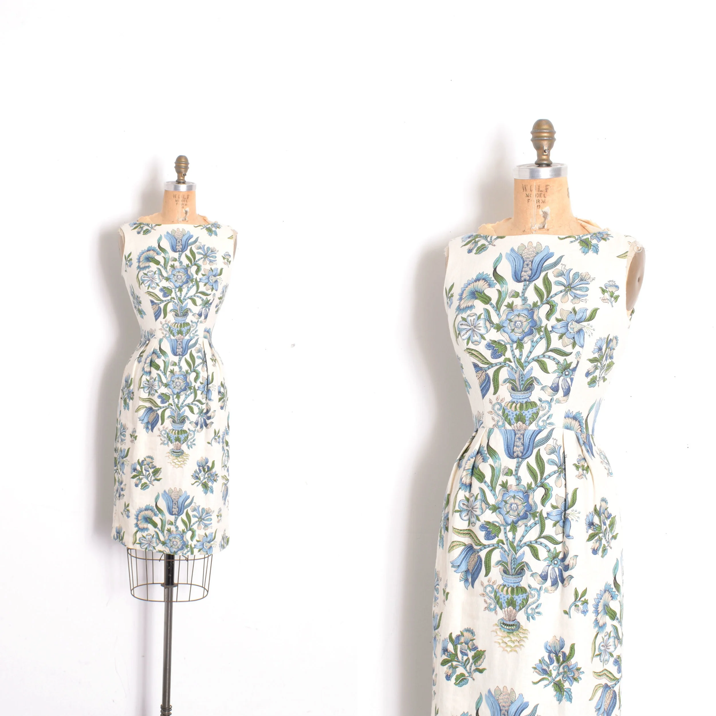 1950s Italian Floral Linen Dress-small