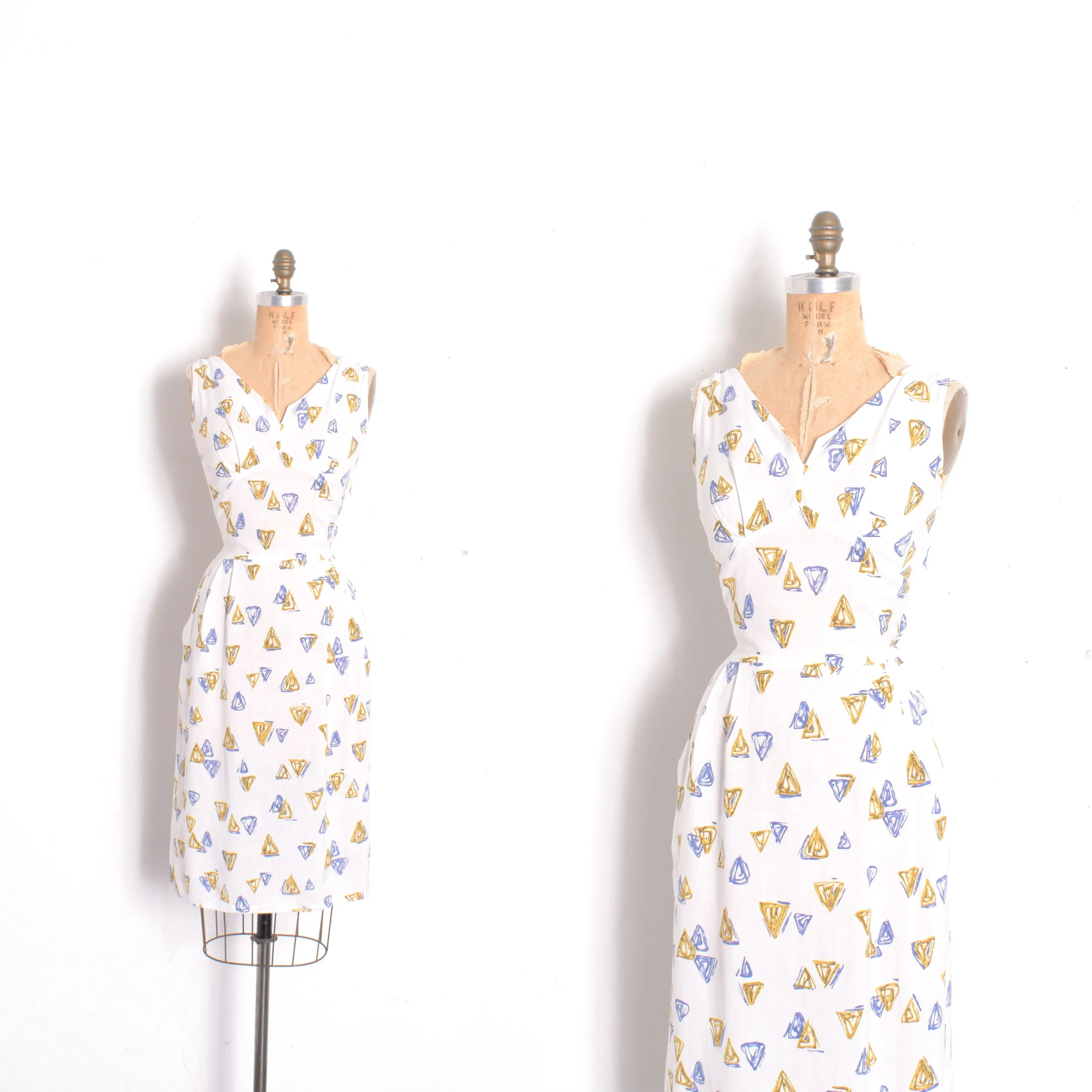 1950s Triangle Print Cotton Dress-medium